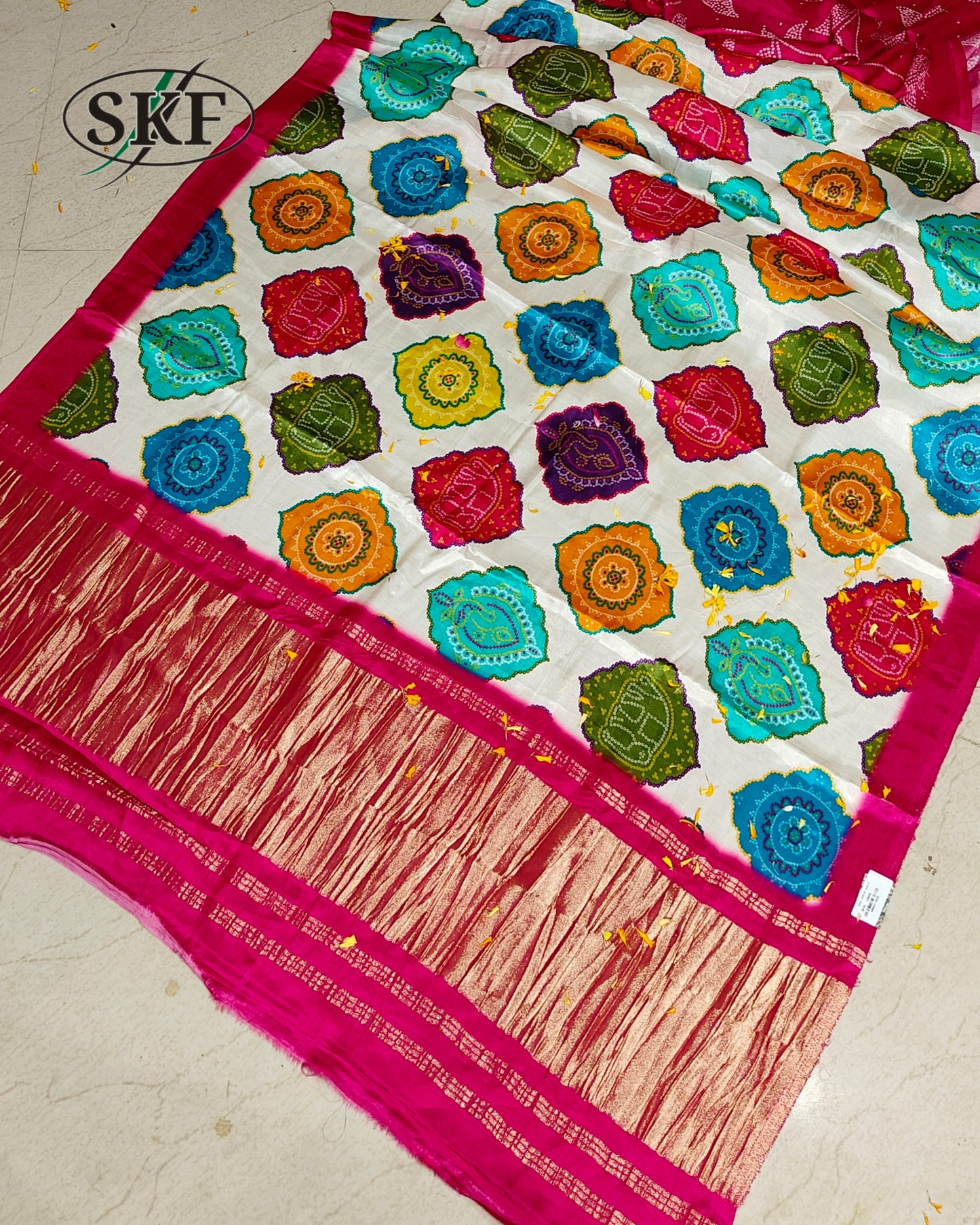 GAJJI SILK PACHRANGA DIGITAL MOTIF FLORAL JAAL PRINT MULTICOLOUR SAREE BY SKFBHOLUBHAI