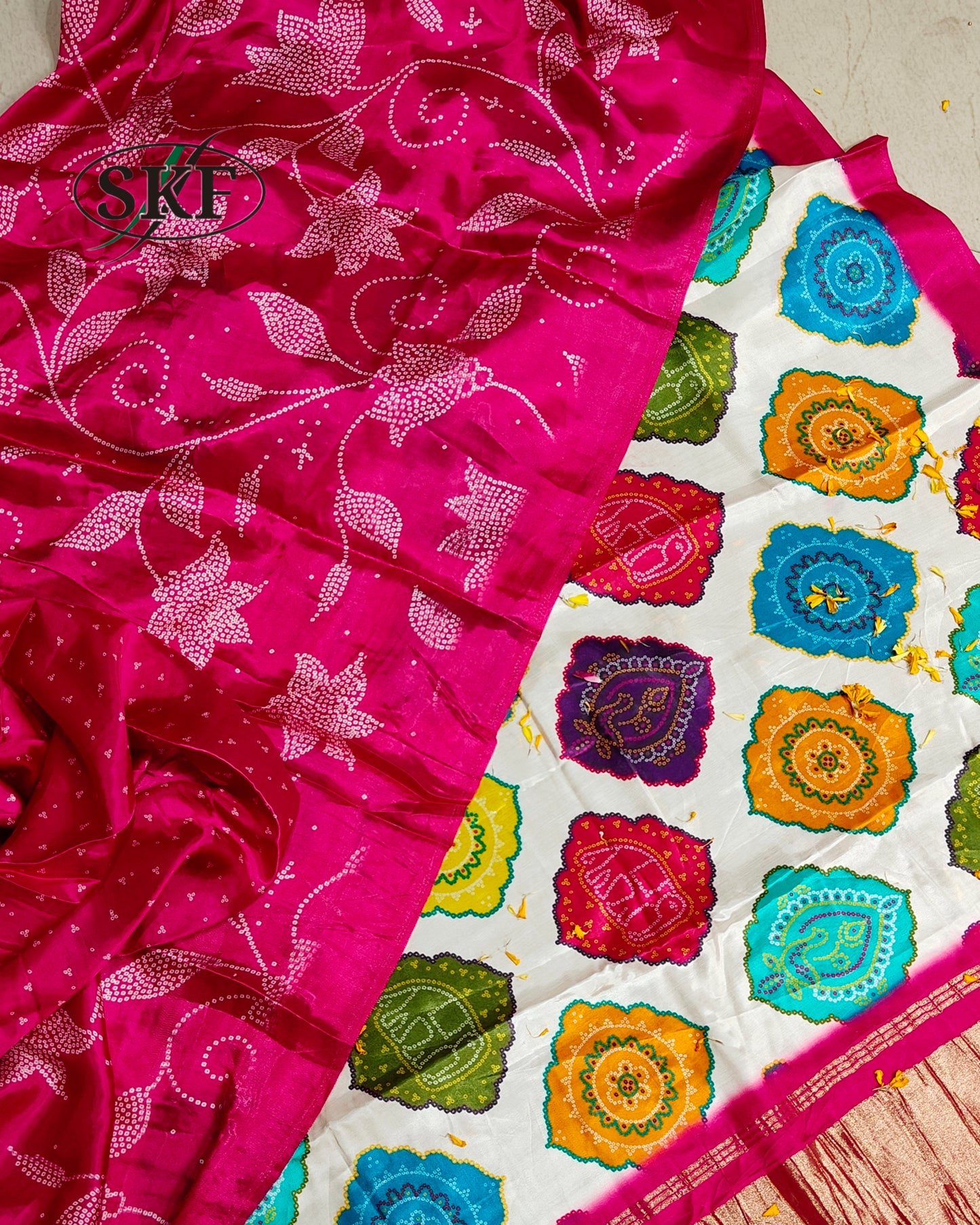 GAJJI SILK PACHRANGA DIGITAL MOTIF FLORAL JAAL PRINT MULTICOLOUR SAREE BY SKFBHOLUBHAI