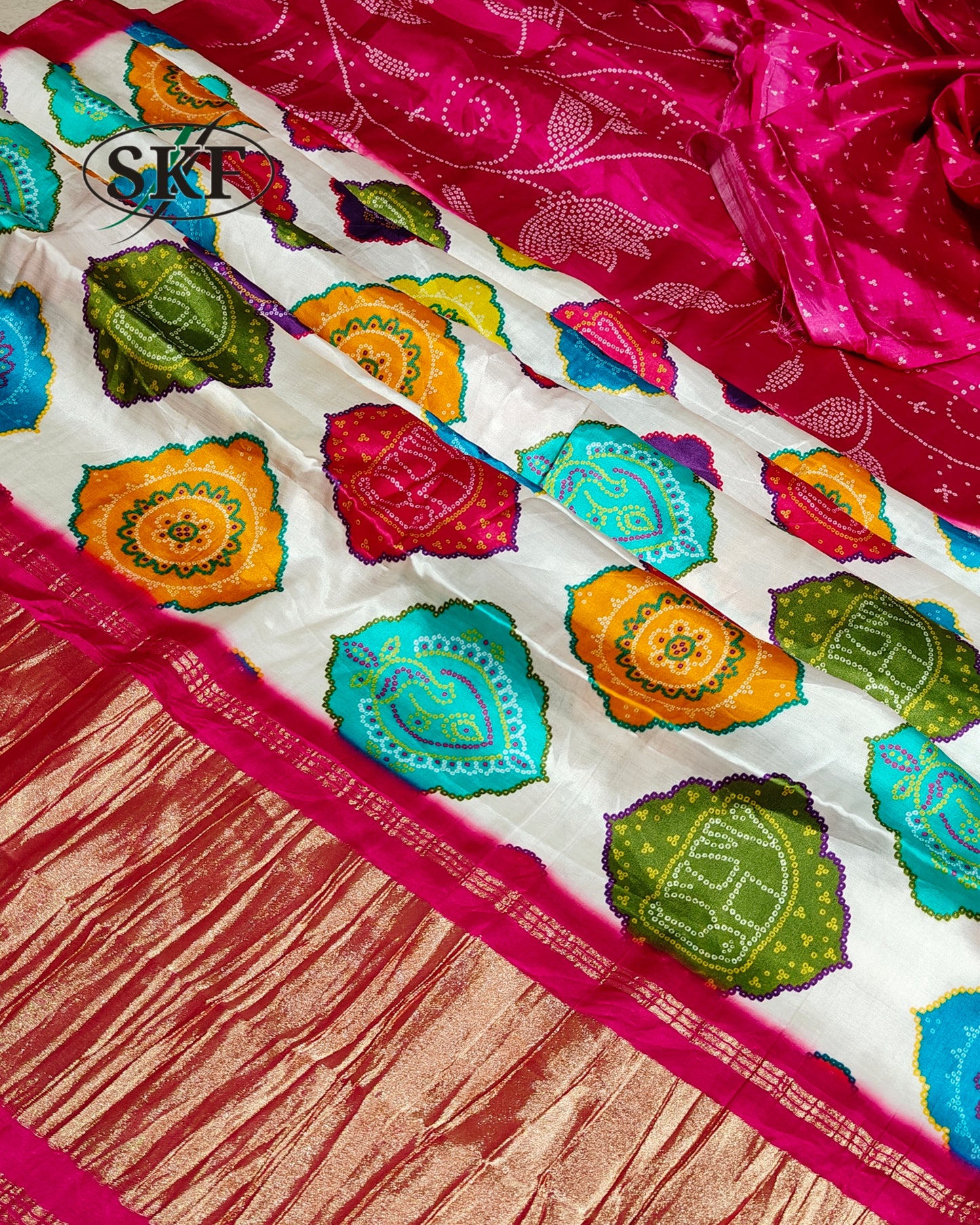 GAJJI SILK PACHRANGA DIGITAL MOTIF FLORAL JAAL PRINT MULTICOLOUR SAREE BY SKFBHOLUBHAI