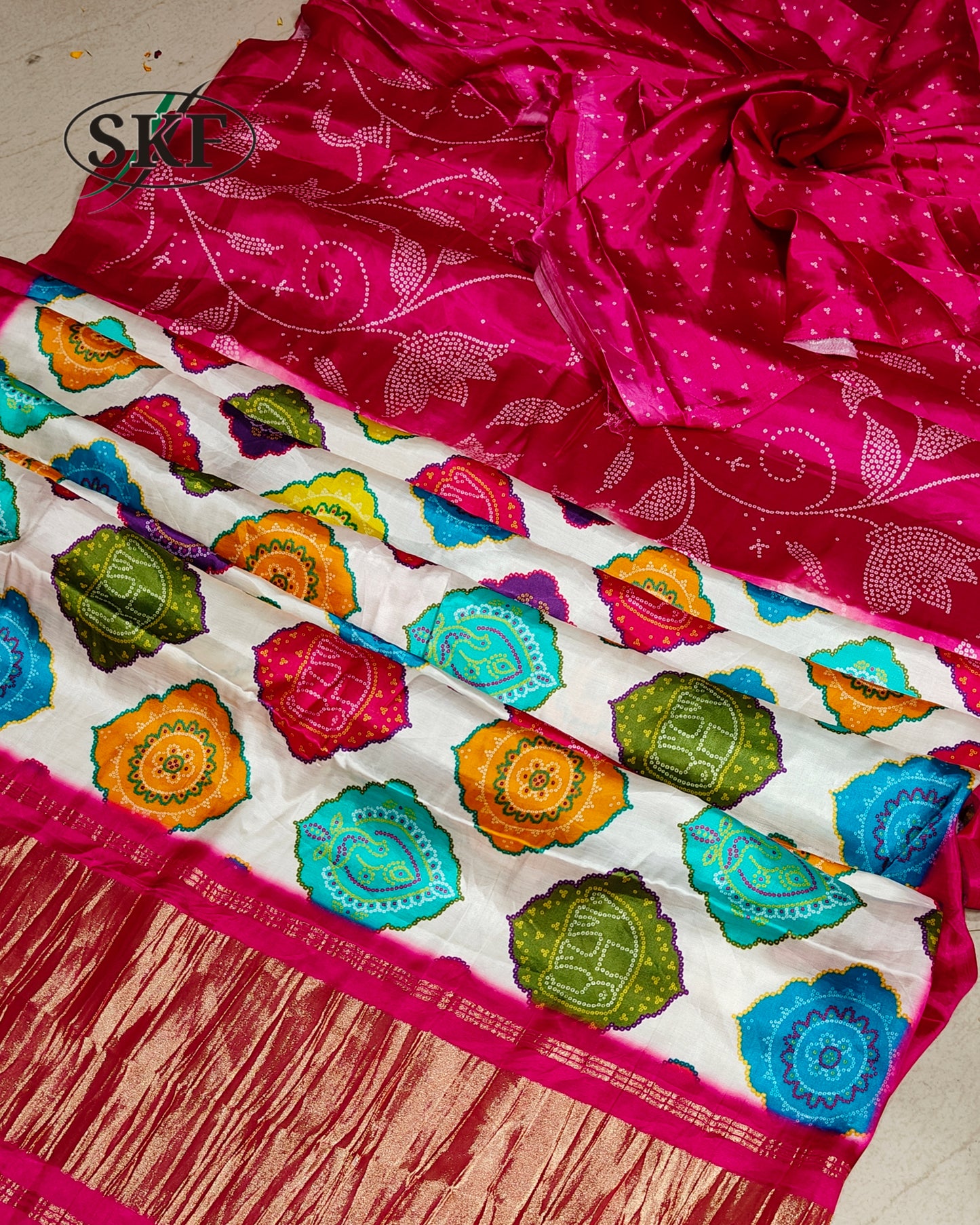 GAJJI SILK PACHRANGA DIGITAL MOTIF FLORAL JAAL PRINT MULTICOLOUR SAREE BY SKFBHOLUBHAI
