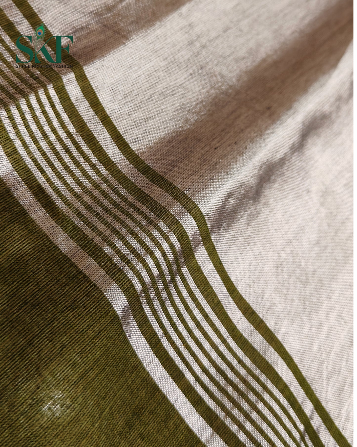 COTTON PLAIN WEAVING PALLU BOTTLEGREEN & SILVER SAREE BY SKFBHOLUBHAI