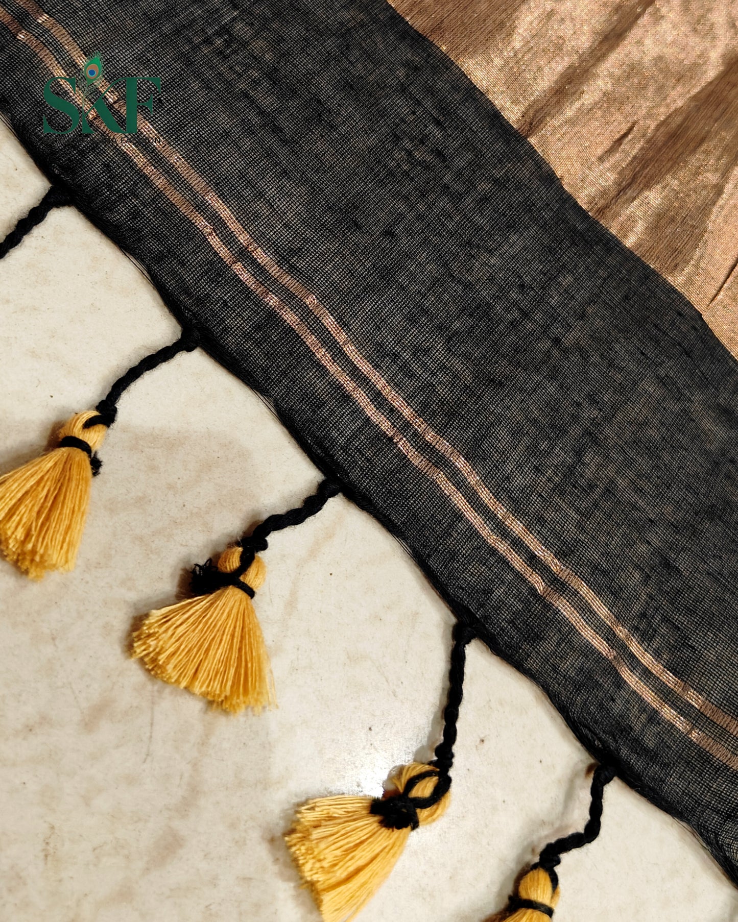 COTTON PLAIN WEAVING PALLU BLACK & BRONZE SAREE BY SKFBHOLUBHAI
