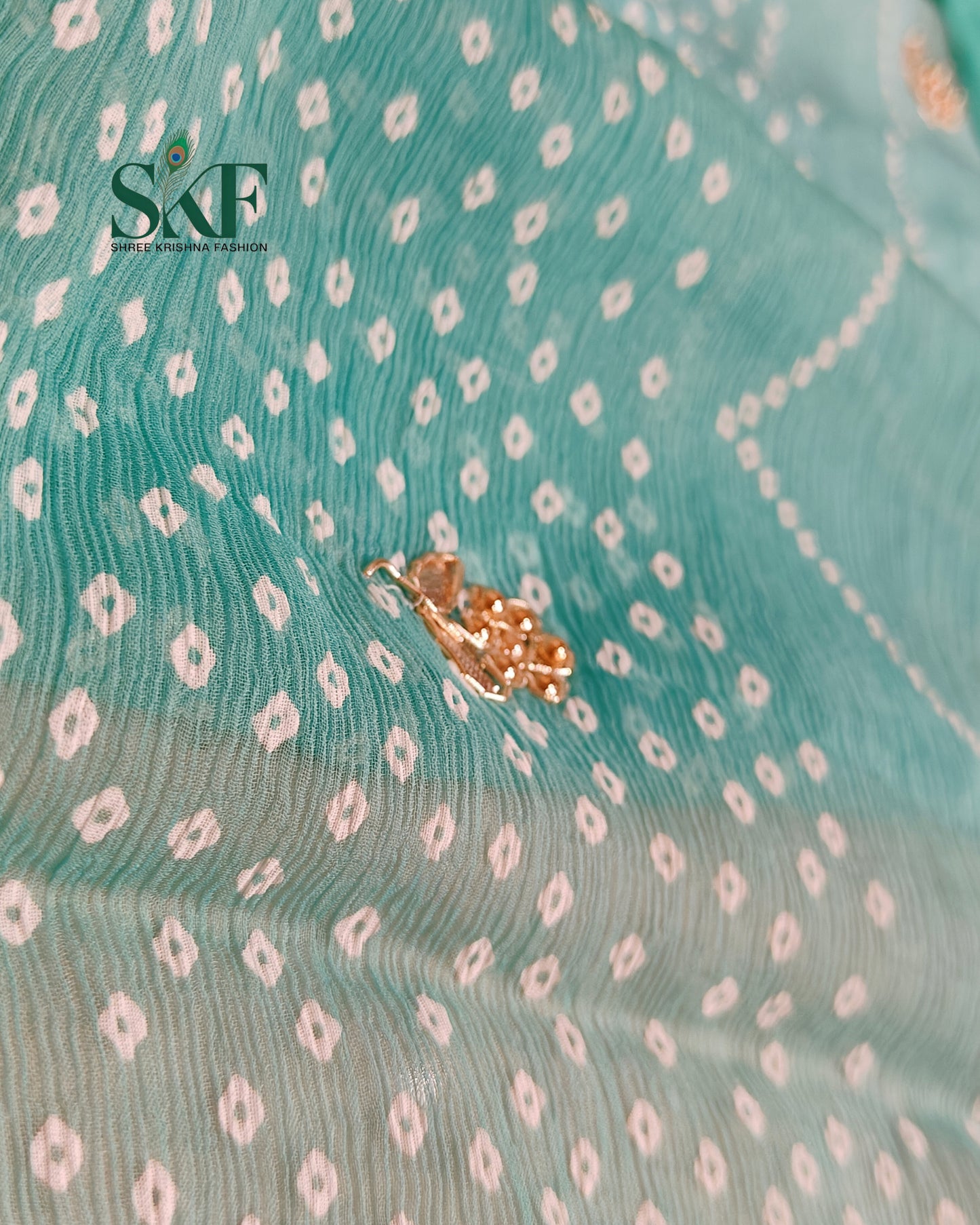 CHIFFON BHANDHANI HANDWORK BUTTY RAMAGREEN OMBRE DYE SAREE BY SKFBHOLUBHAI