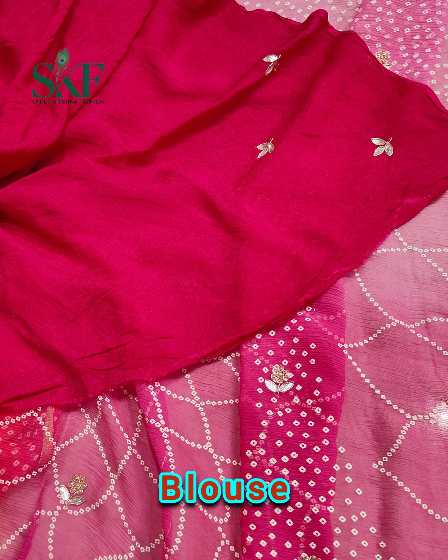 CHIFFON BHANDHANI HANDWORK BUTTY PINK OMBRE DYE SAREE BY SKFBHOLUBHAI