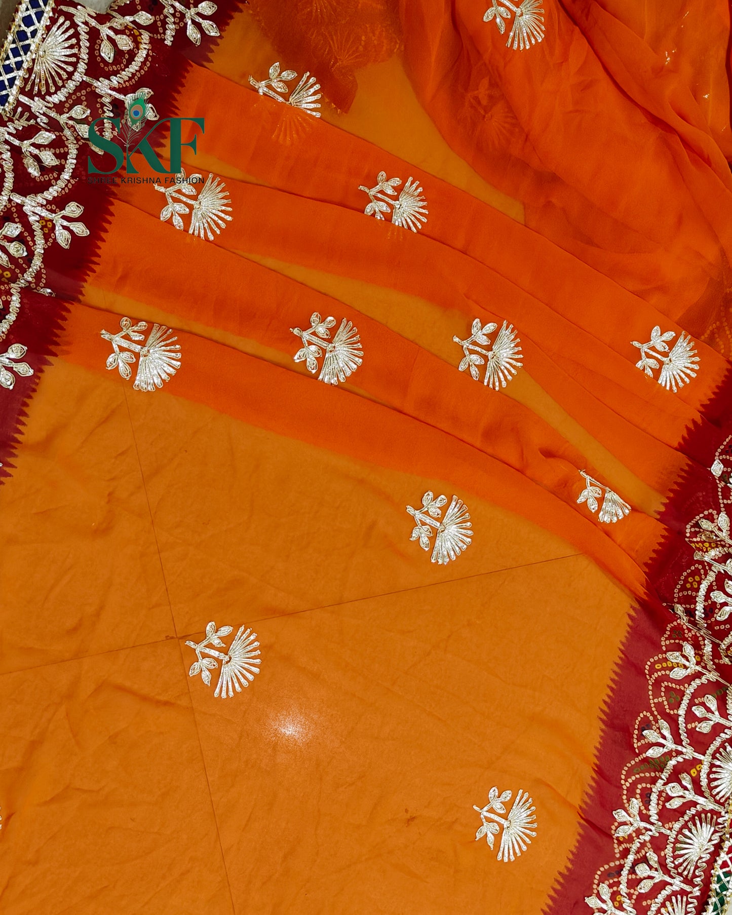 CHINON CREPE RAJASTHANI PILLA KACHA GOTTA WORK YELLOW MUSTURD SAREE BY SKFBHOLUBHAI (Copy)