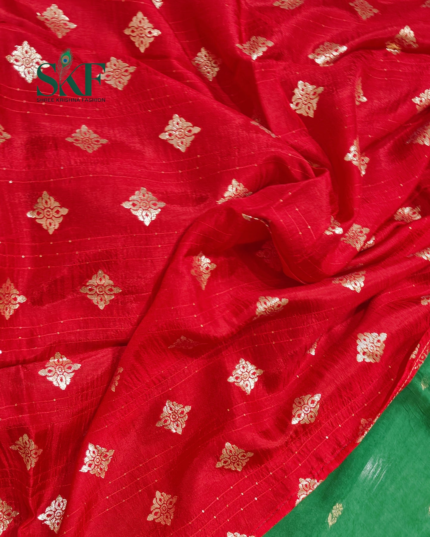 HO SILK PARROT BORDER ZARI BUTTY WEAVING WORK BOTTLE GREEN SAREE BY SKFBHOLUBHAI