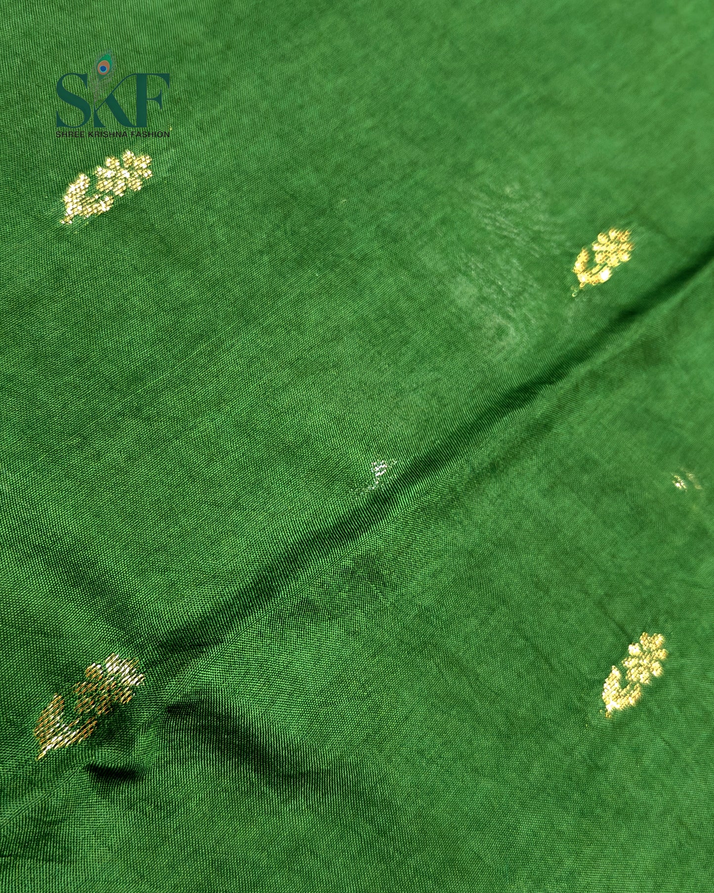 HO SILK PARROT BORDER ZARI BUTTY WEAVING WORK BOTTLE GREEN SAREE BY SKFBHOLUBHAI