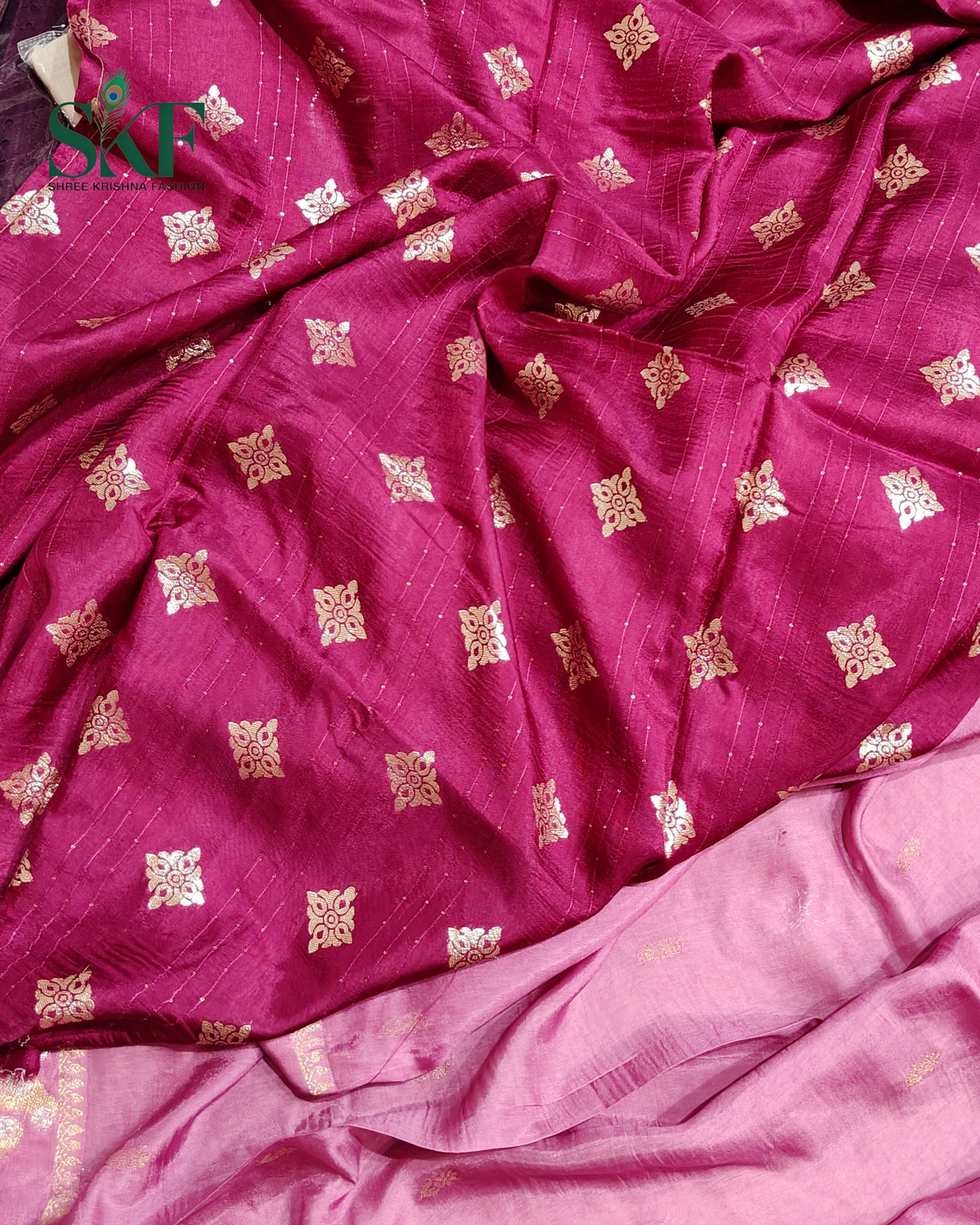 HO SILK PARROT BORDER ZARI BUTTY WEAVING WORK ONION PINK SAREE BY SKFBHOLUBHAI