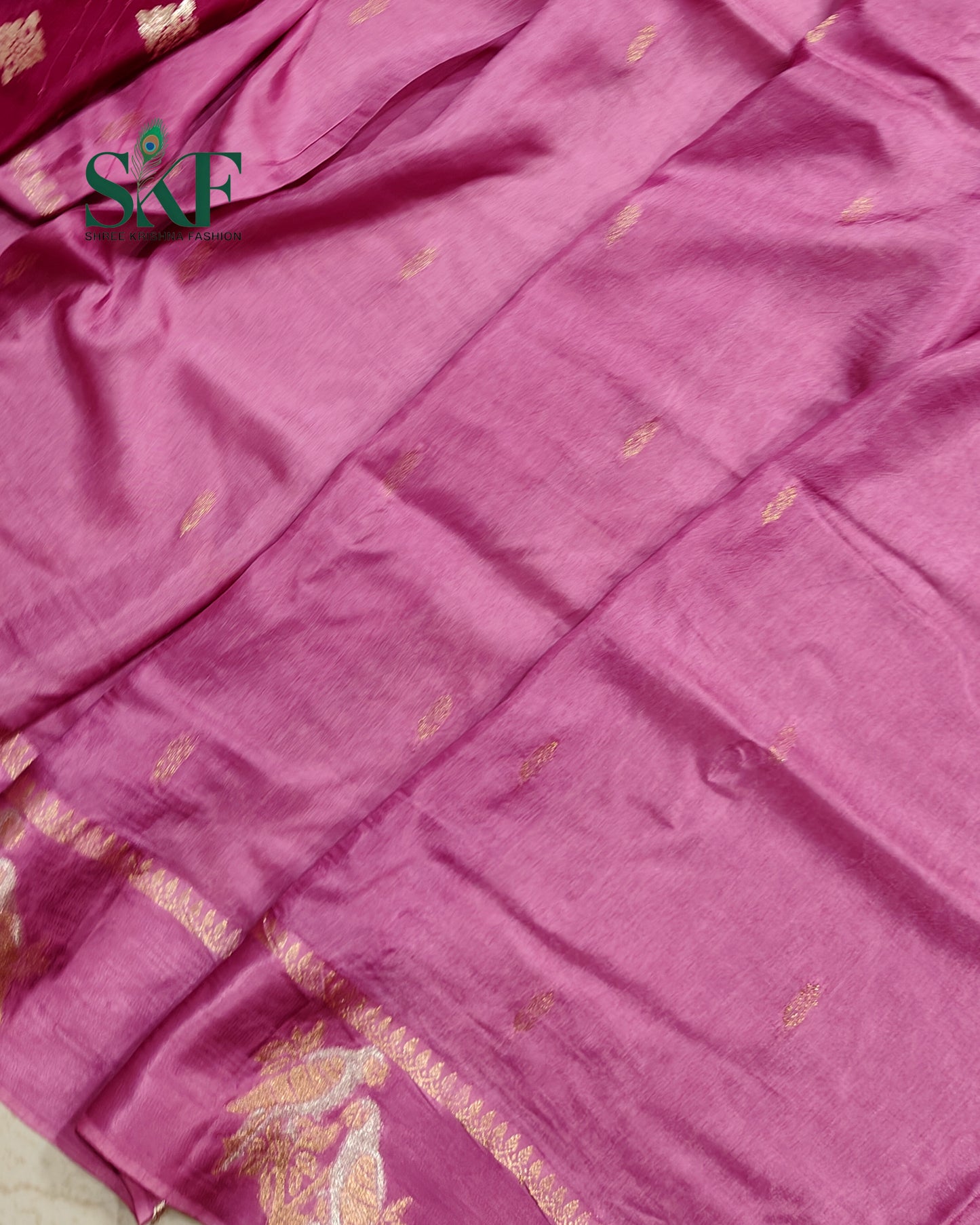 HO SILK PARROT BORDER ZARI BUTTY WEAVING WORK ONION PINK SAREE BY SKFBHOLUBHAI