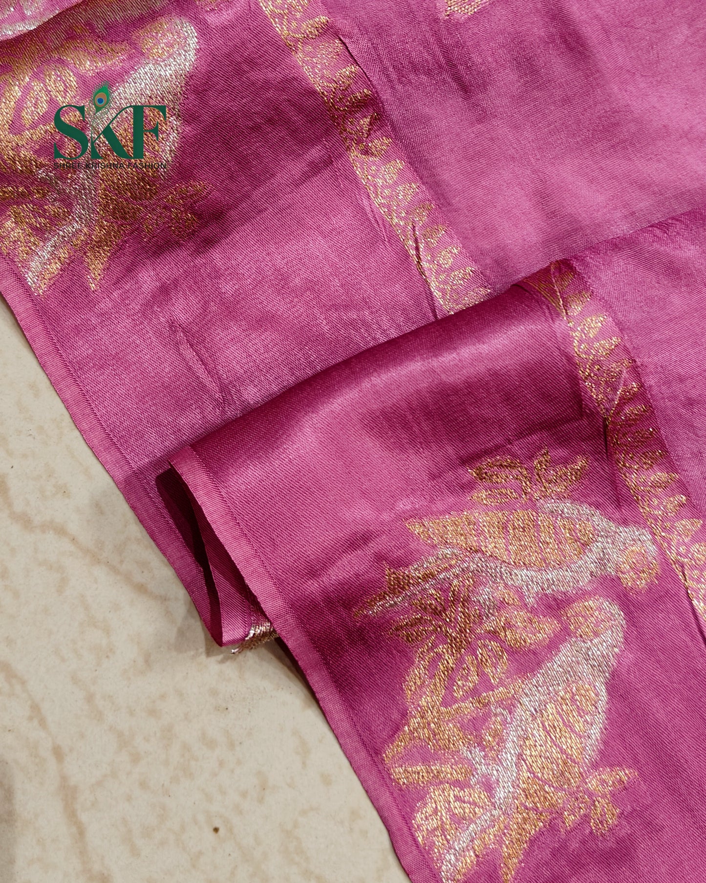 HO SILK PARROT BORDER ZARI BUTTY WEAVING WORK ONION PINK SAREE BY SKFBHOLUBHAI