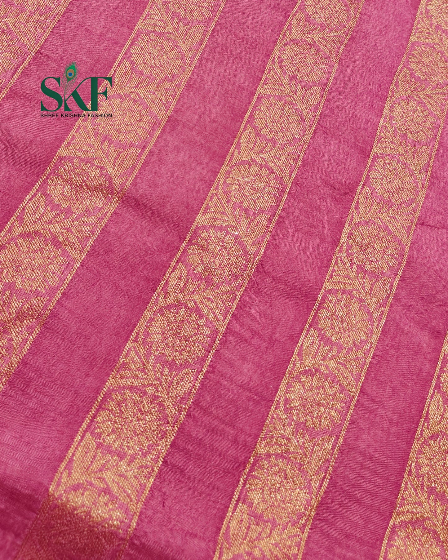 HO SILK PARROT BORDER ZARI BUTTY WEAVING WORK ONION PINK SAREE BY SKFBHOLUBHAI