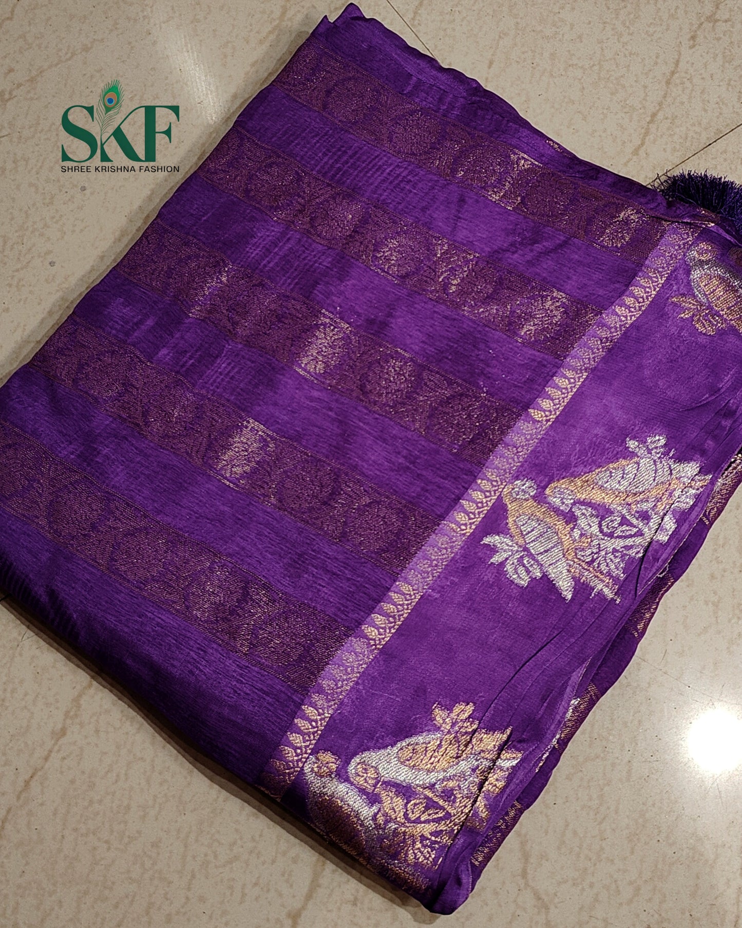 HO SILK PARROT BORDER ZARI BUTTY WEAVING WORK PURPLE SAREE BY SKFBHOLUBHAI