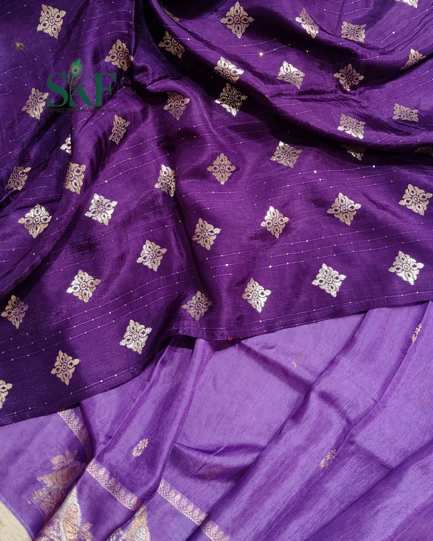 HO SILK PARROT BORDER ZARI BUTTY WEAVING WORK PURPLE SAREE BY SKFBHOLUBHAI