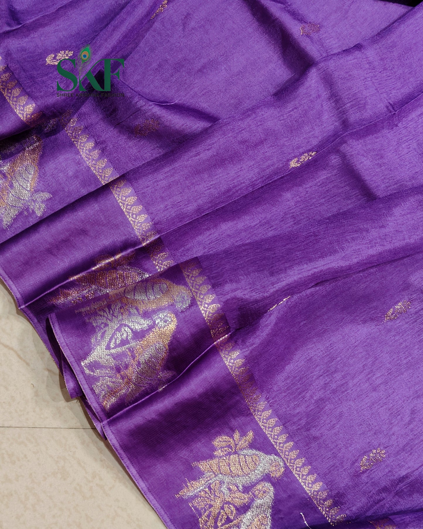 HO SILK PARROT BORDER ZARI BUTTY WEAVING WORK PURPLE SAREE BY SKFBHOLUBHAI