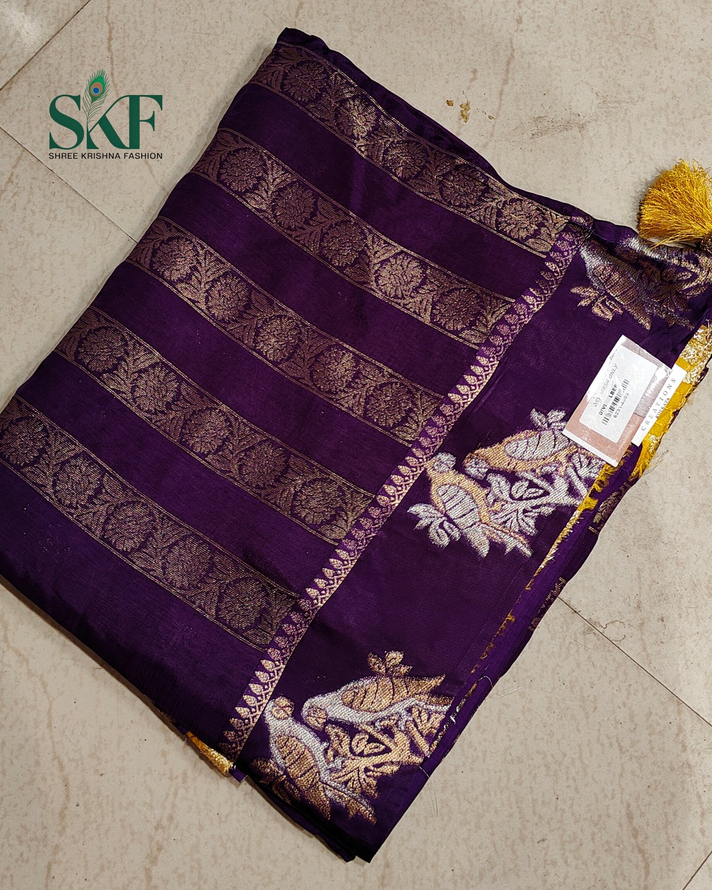 HO SILK PARROT BORDER ZARI BUTTY WEAVING WORK BRINJAL PURPLE SAREE BY SKFBHOLUBHAI