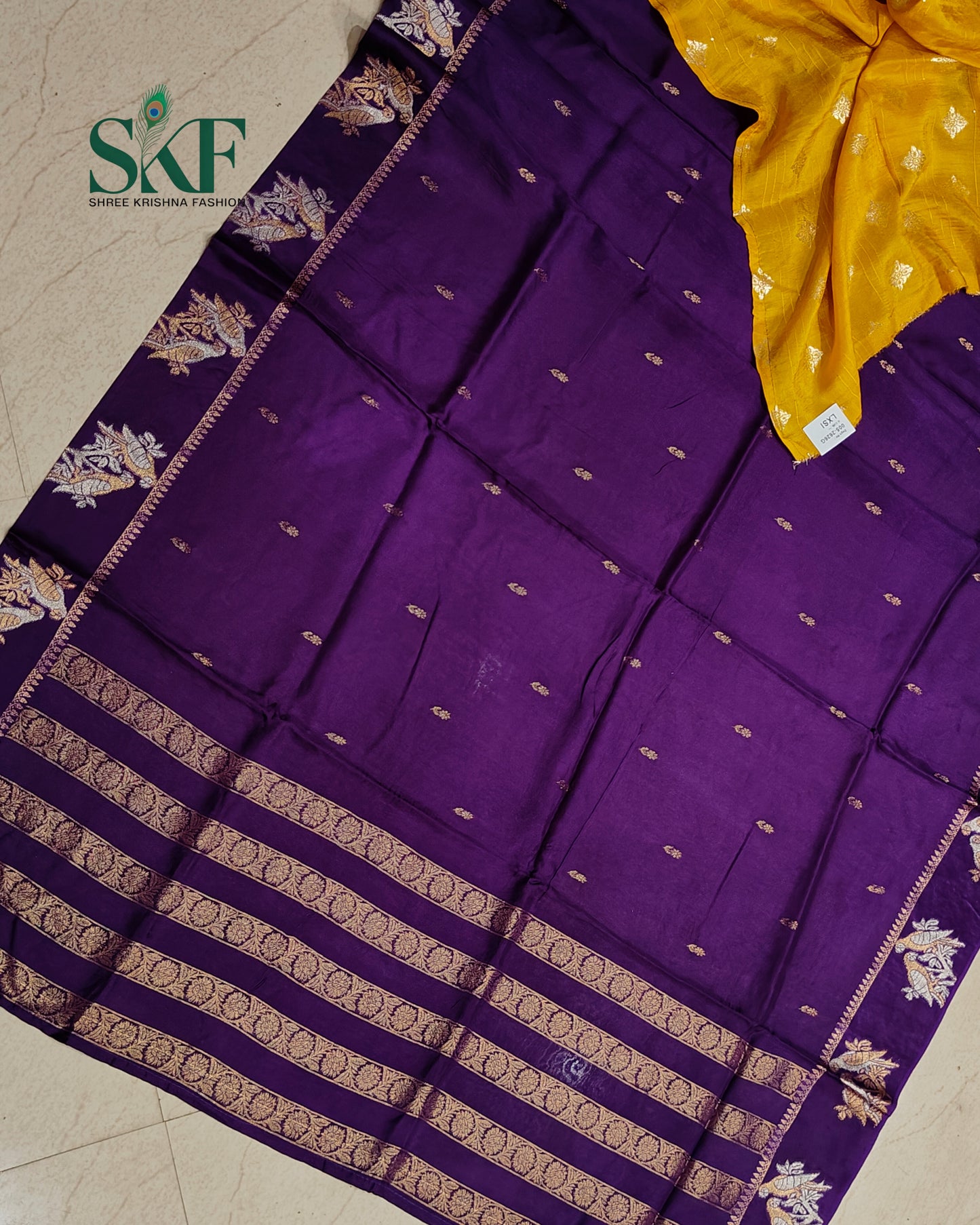 HO SILK PARROT BORDER ZARI BUTTY WEAVING WORK BRINJAL PURPLE SAREE BY SKFBHOLUBHAI