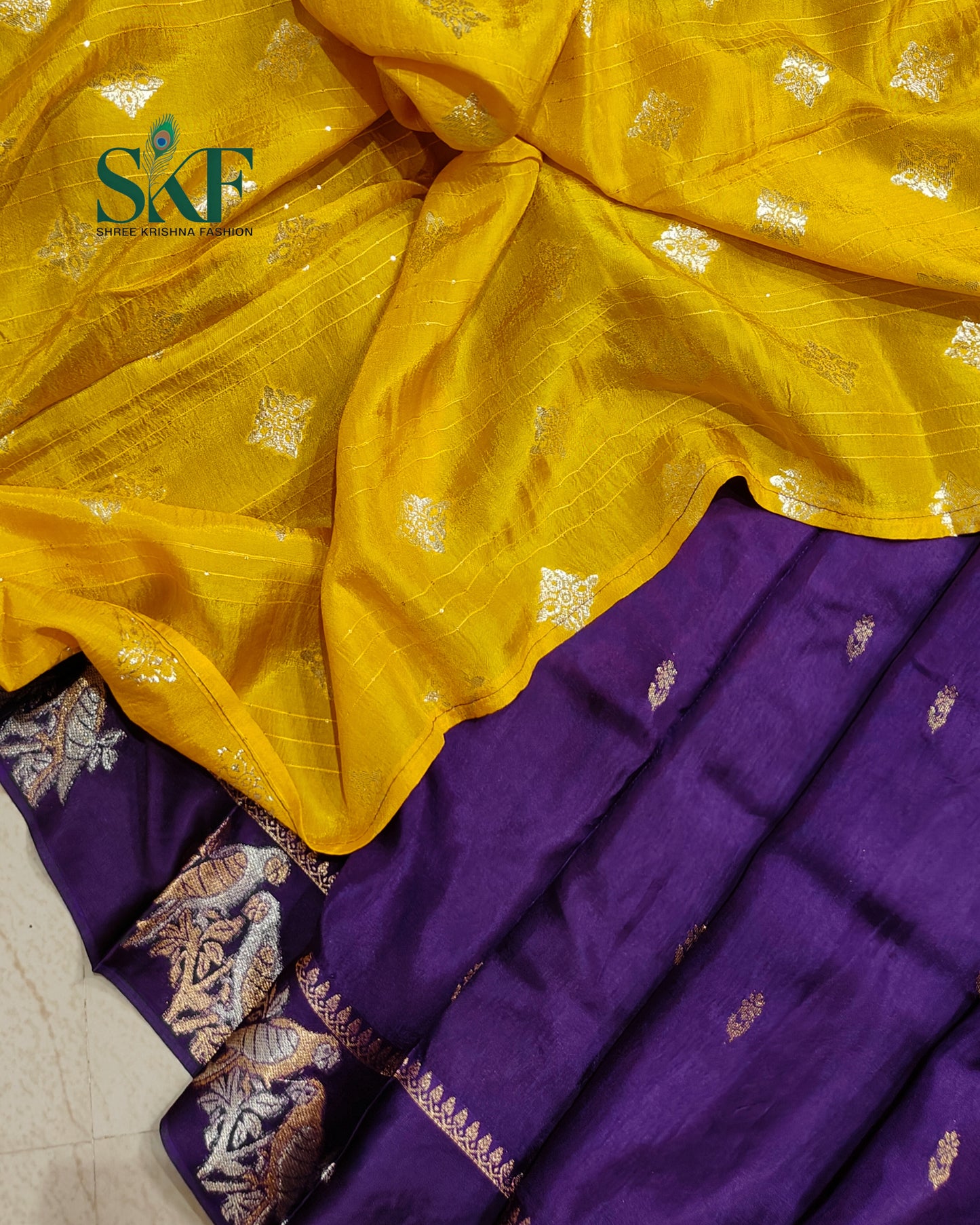 HO SILK PARROT BORDER ZARI BUTTY WEAVING WORK BRINJAL PURPLE SAREE BY SKFBHOLUBHAI