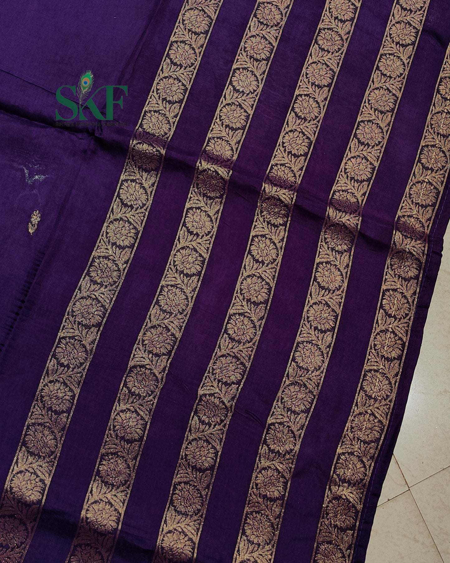 HO SILK PARROT BORDER ZARI BUTTY WEAVING WORK BRINJAL PURPLE SAREE BY SKFBHOLUBHAI