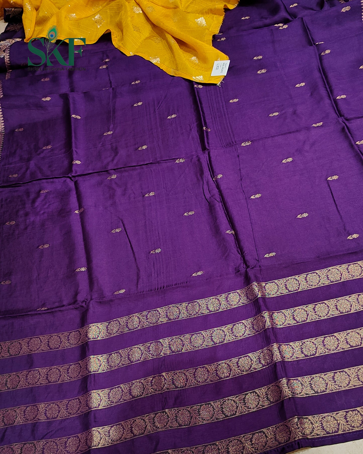 HO SILK PARROT BORDER ZARI BUTTY WEAVING WORK BRINJAL PURPLE SAREE BY SKFBHOLUBHAI