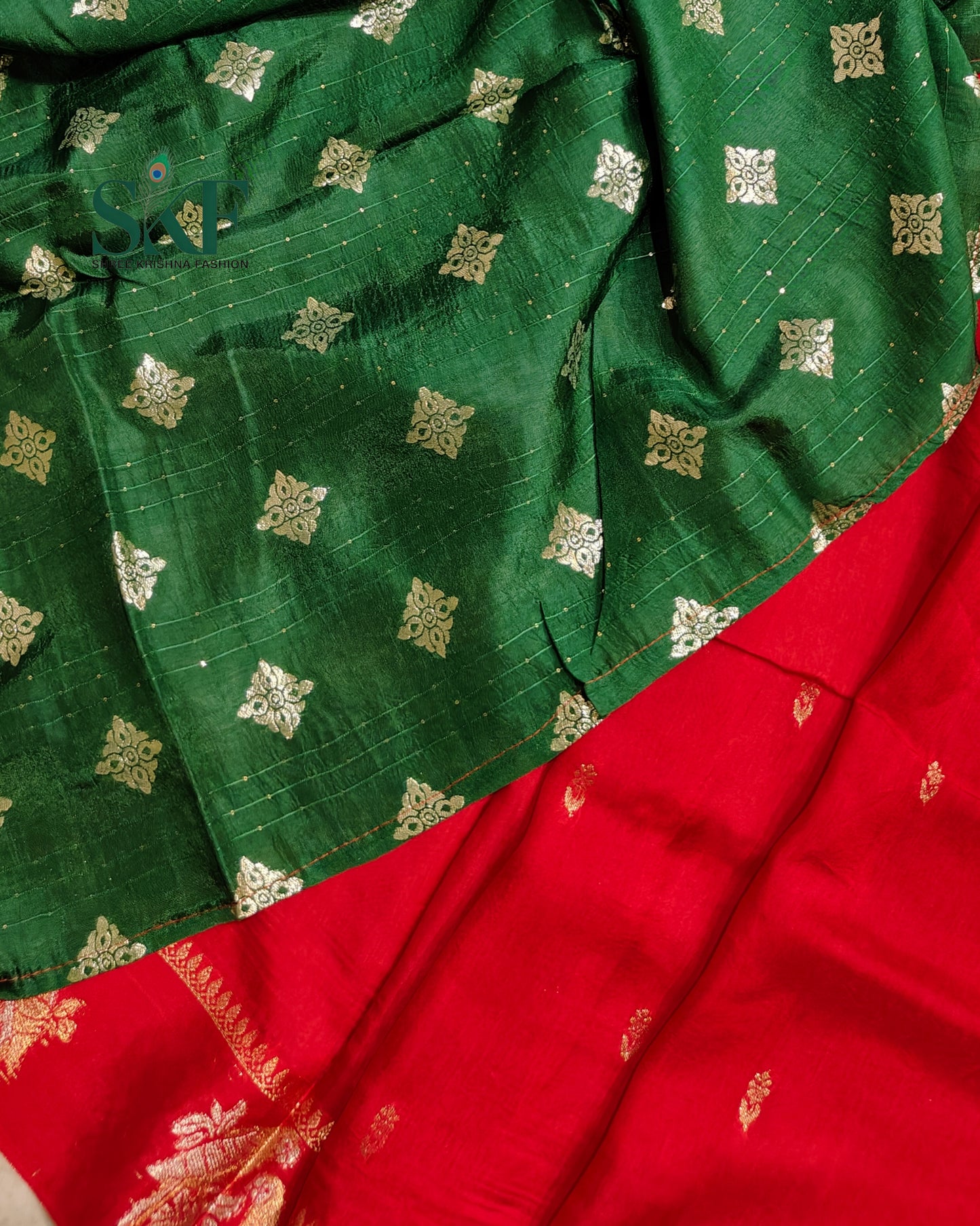HO SILK PARROT BORDER ZARI BUTTY WEAVING WORK RED SAREE BY SKFBHOLUBHAI
