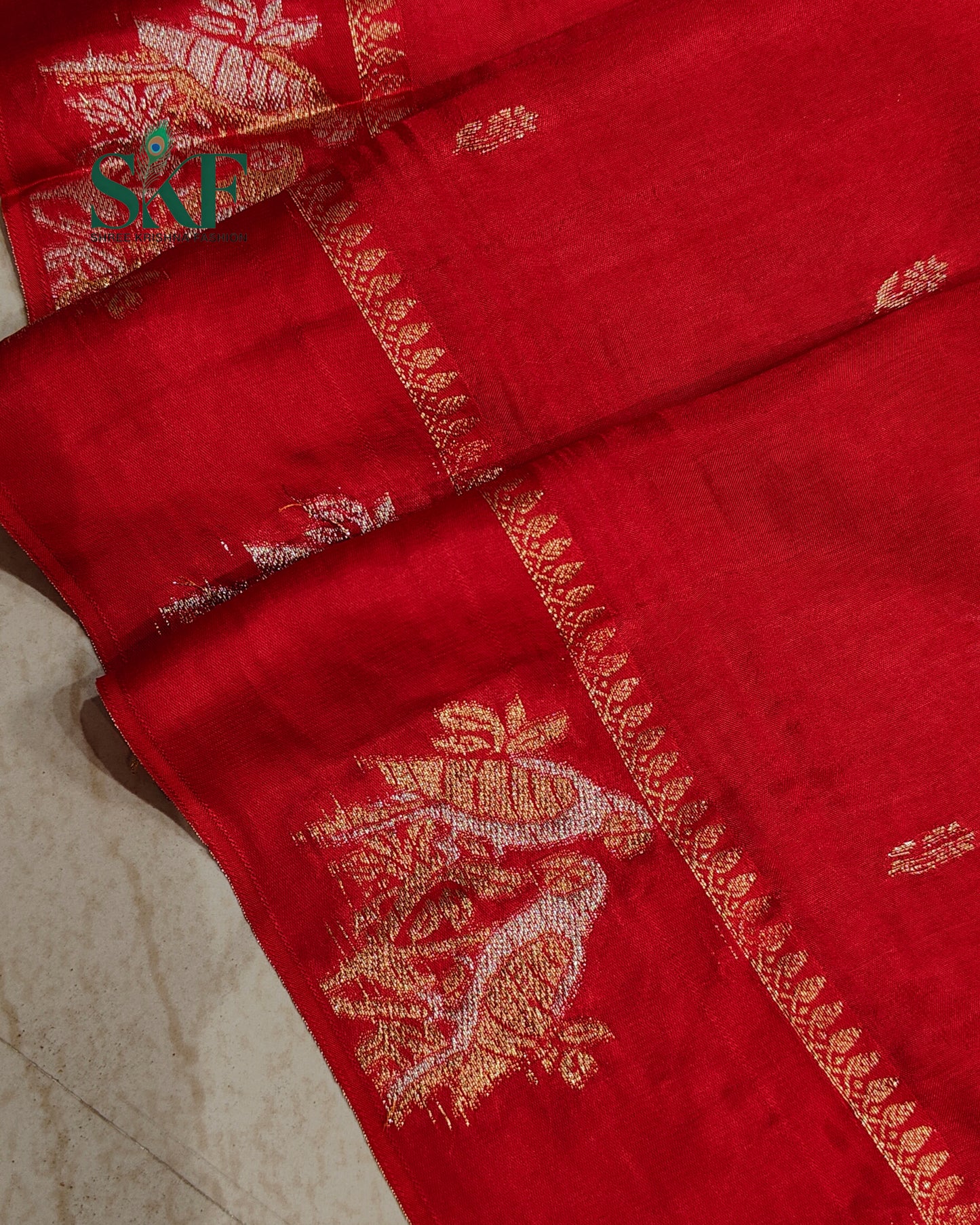 HO SILK PARROT BORDER ZARI BUTTY WEAVING WORK RED SAREE BY SKFBHOLUBHAI