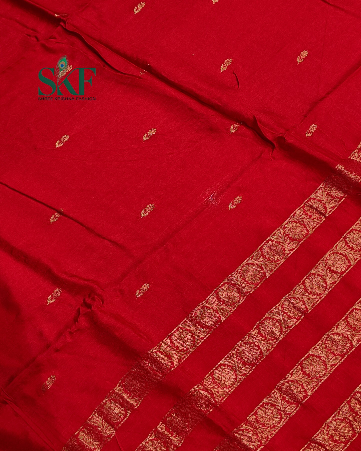 HO SILK PARROT BORDER ZARI BUTTY WEAVING WORK RED SAREE BY SKFBHOLUBHAI