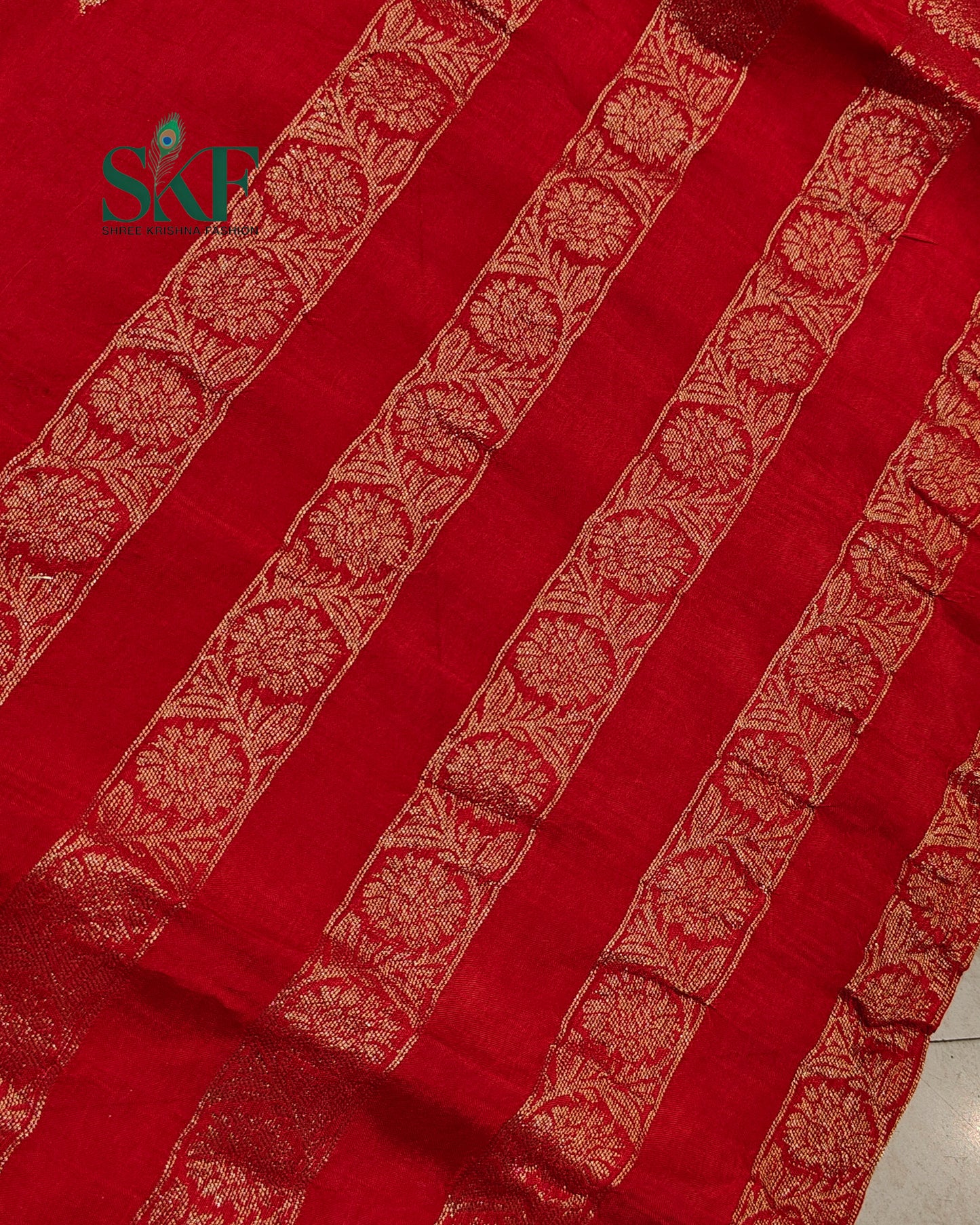 HO SILK PARROT BORDER ZARI BUTTY WEAVING WORK RED SAREE BY SKFBHOLUBHAI