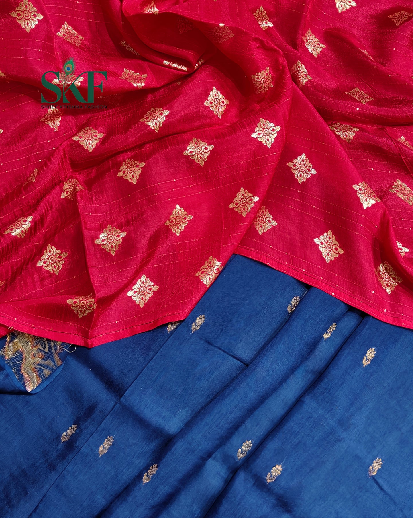 HO SILK PARROT BORDER ZARI BUTTY WEAVING WORK NAVY BLUE SAREE BY SKFBHOLUBHAI