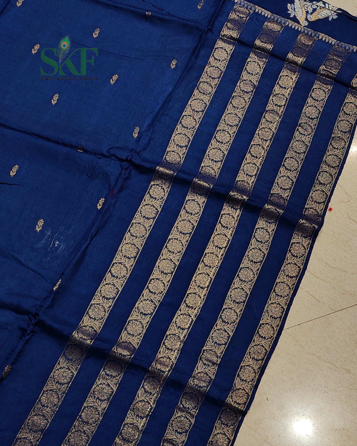 HO SILK PARROT BORDER ZARI BUTTY WEAVING WORK NAVY BLUE SAREE BY SKFBHOLUBHAI