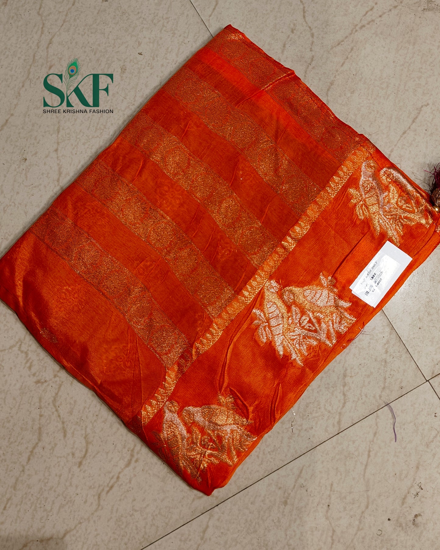 HO SILK PARROT BORDER ZARI BUTTY WEAVING WORK RUST ORANGE SAREE BY SKFBHOLUBHAI