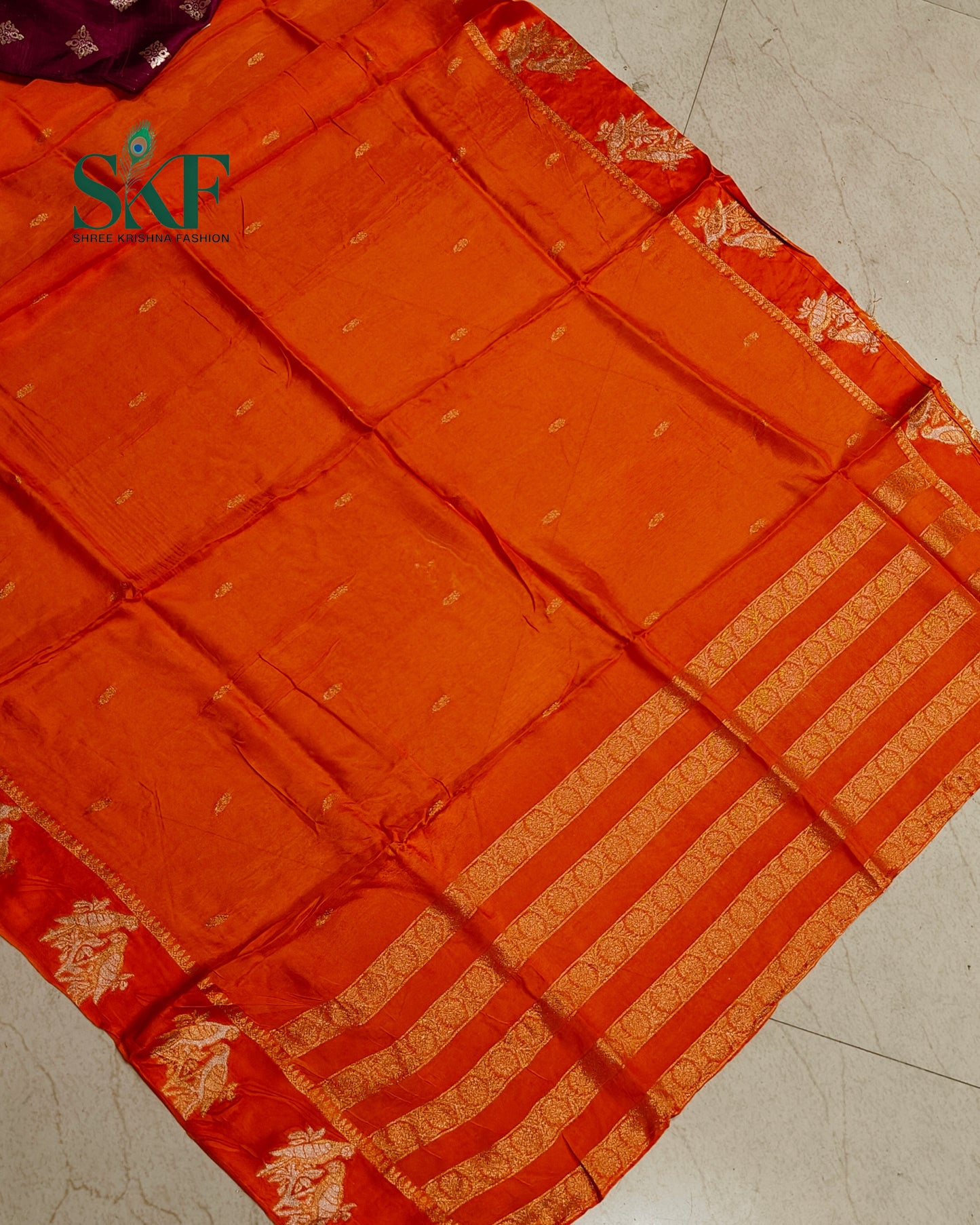 HO SILK PARROT BORDER ZARI BUTTY WEAVING WORK RUST ORANGE SAREE BY SKFBHOLUBHAI