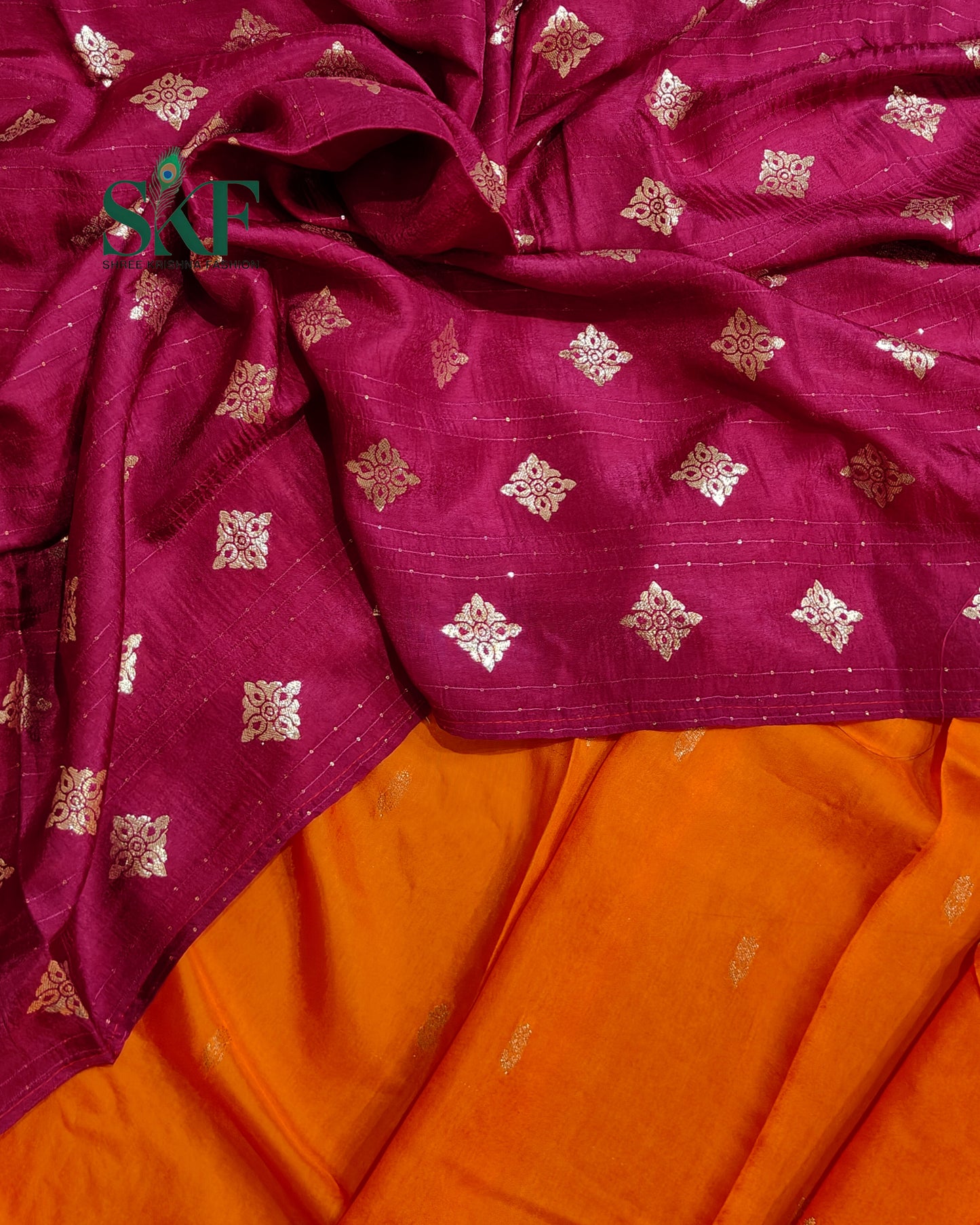 HO SILK PARROT BORDER ZARI BUTTY WEAVING WORK RUST ORANGE SAREE BY SKFBHOLUBHAI