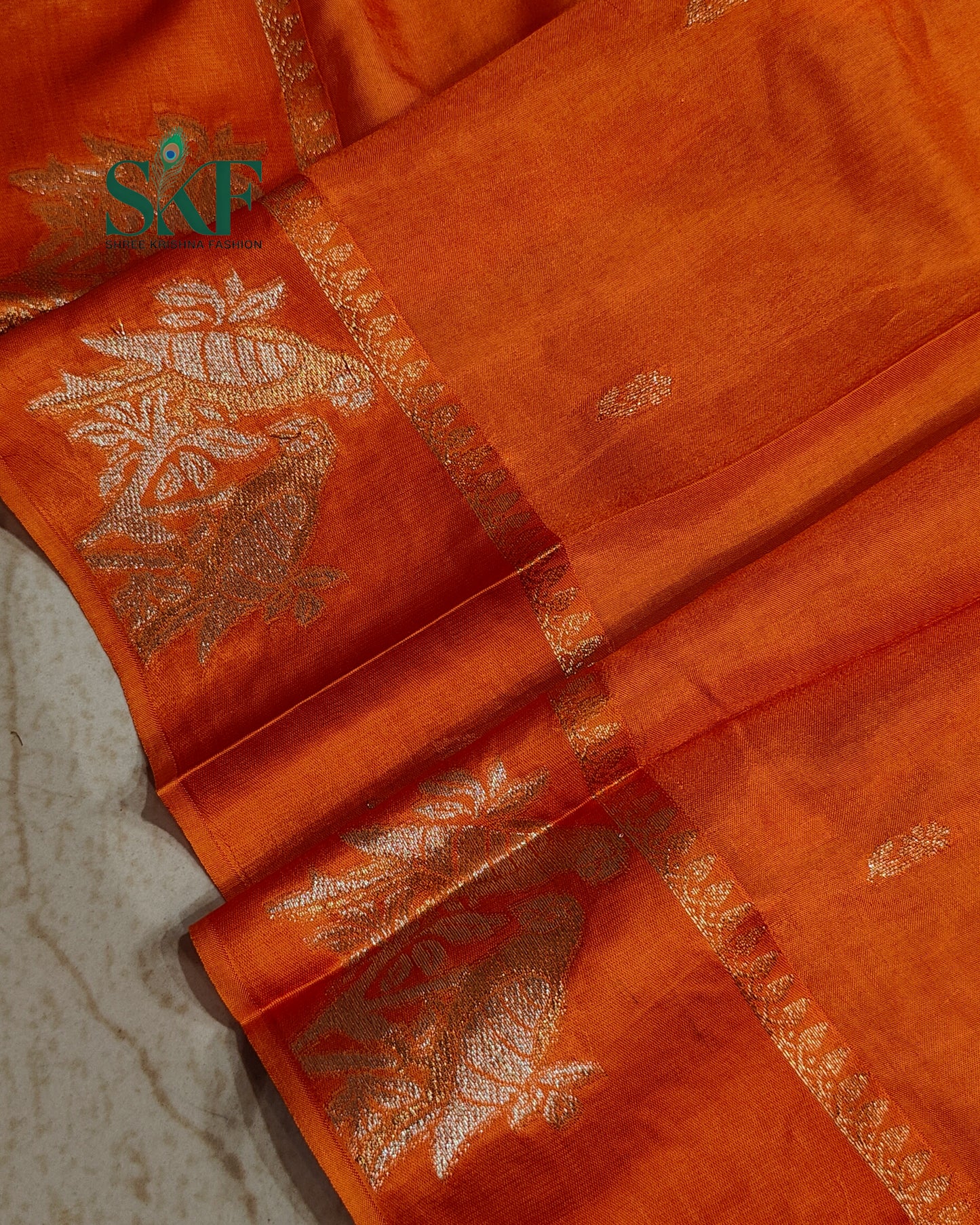 HO SILK PARROT BORDER ZARI BUTTY WEAVING WORK RUST ORANGE SAREE BY SKFBHOLUBHAI