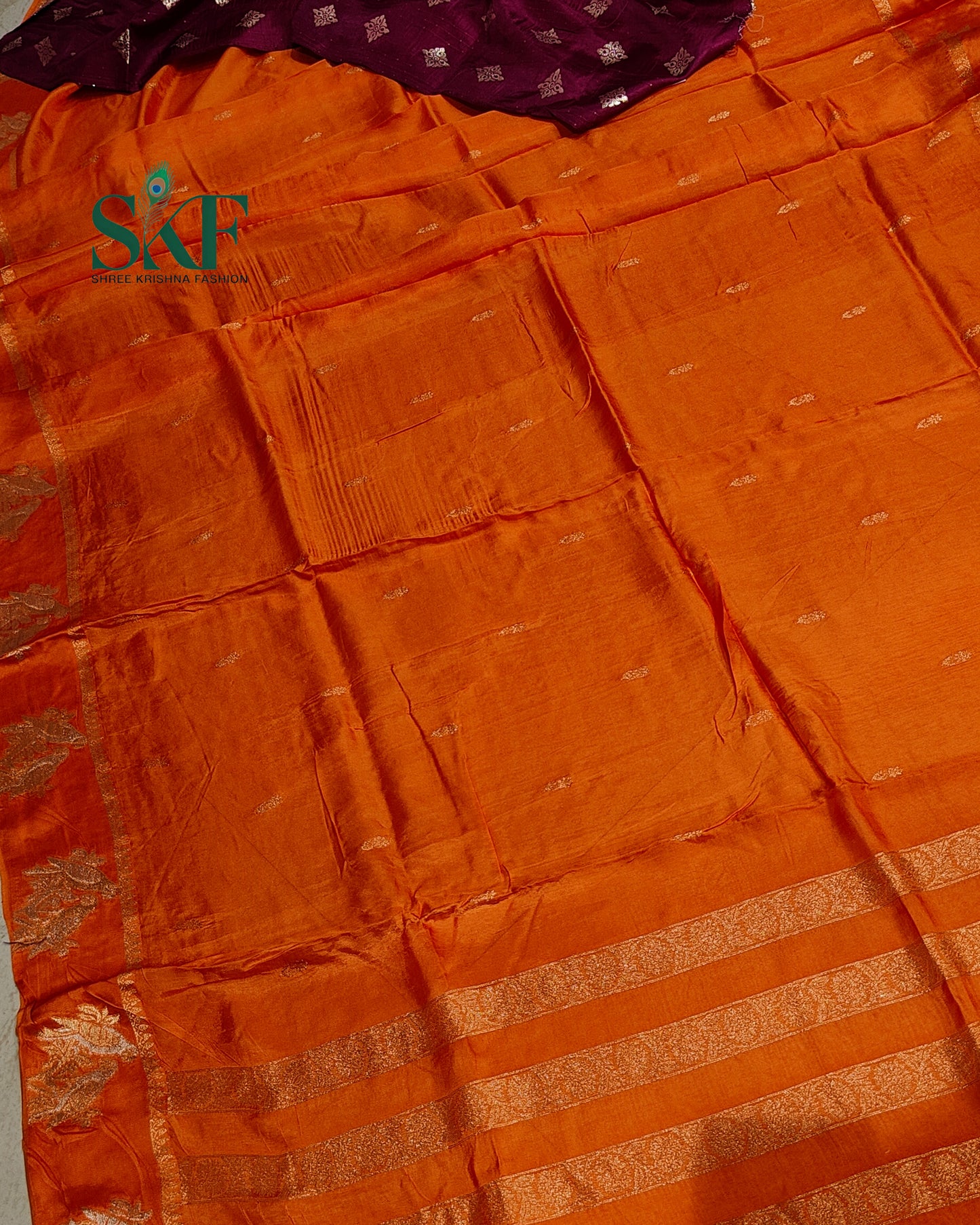 HO SILK PARROT BORDER ZARI BUTTY WEAVING WORK RUST ORANGE SAREE BY SKFBHOLUBHAI