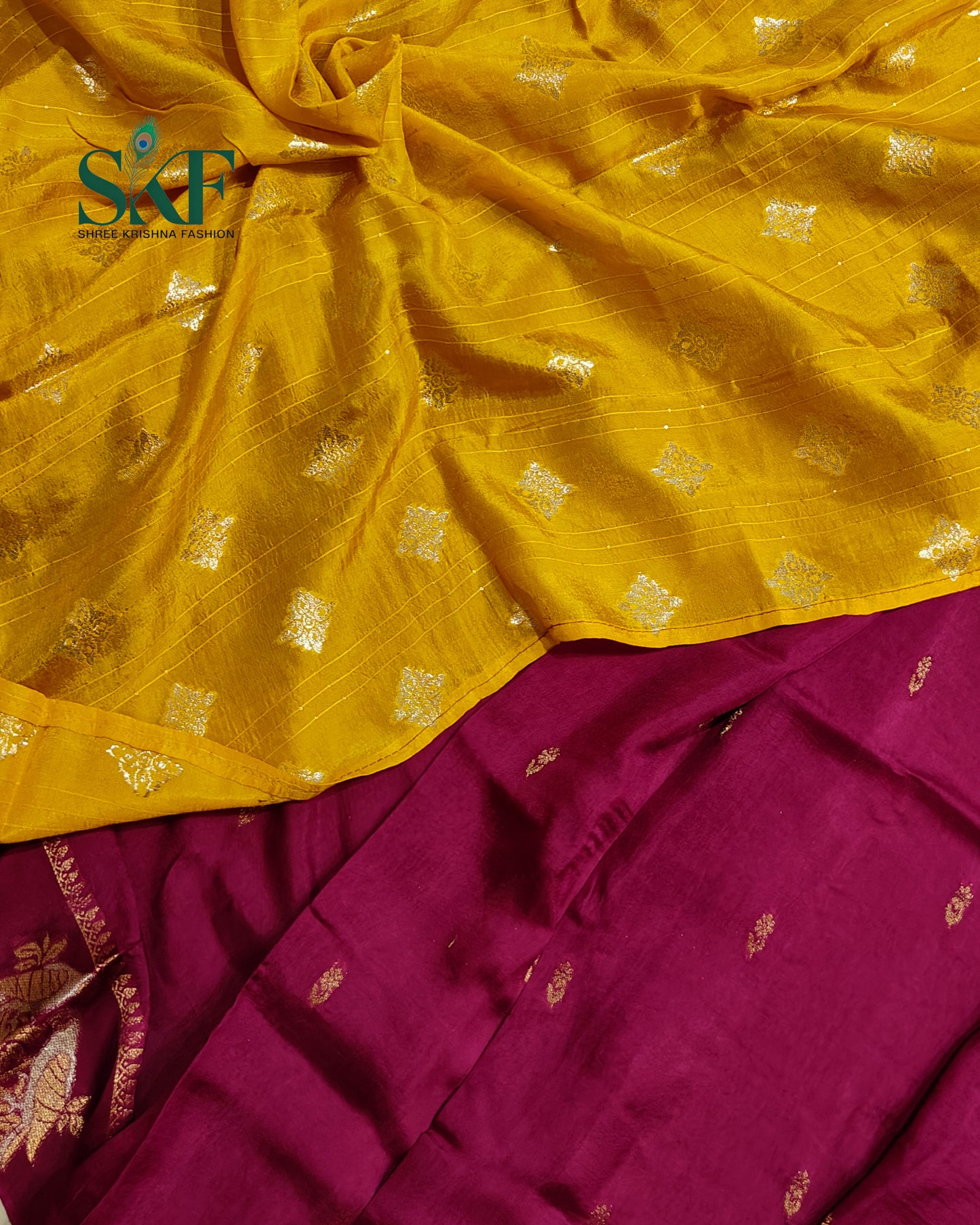 HO SILK PARROT BORDER ZARI BUTTY WEAVING WORK WINE SAREE BY SKFBHOLUBHAI