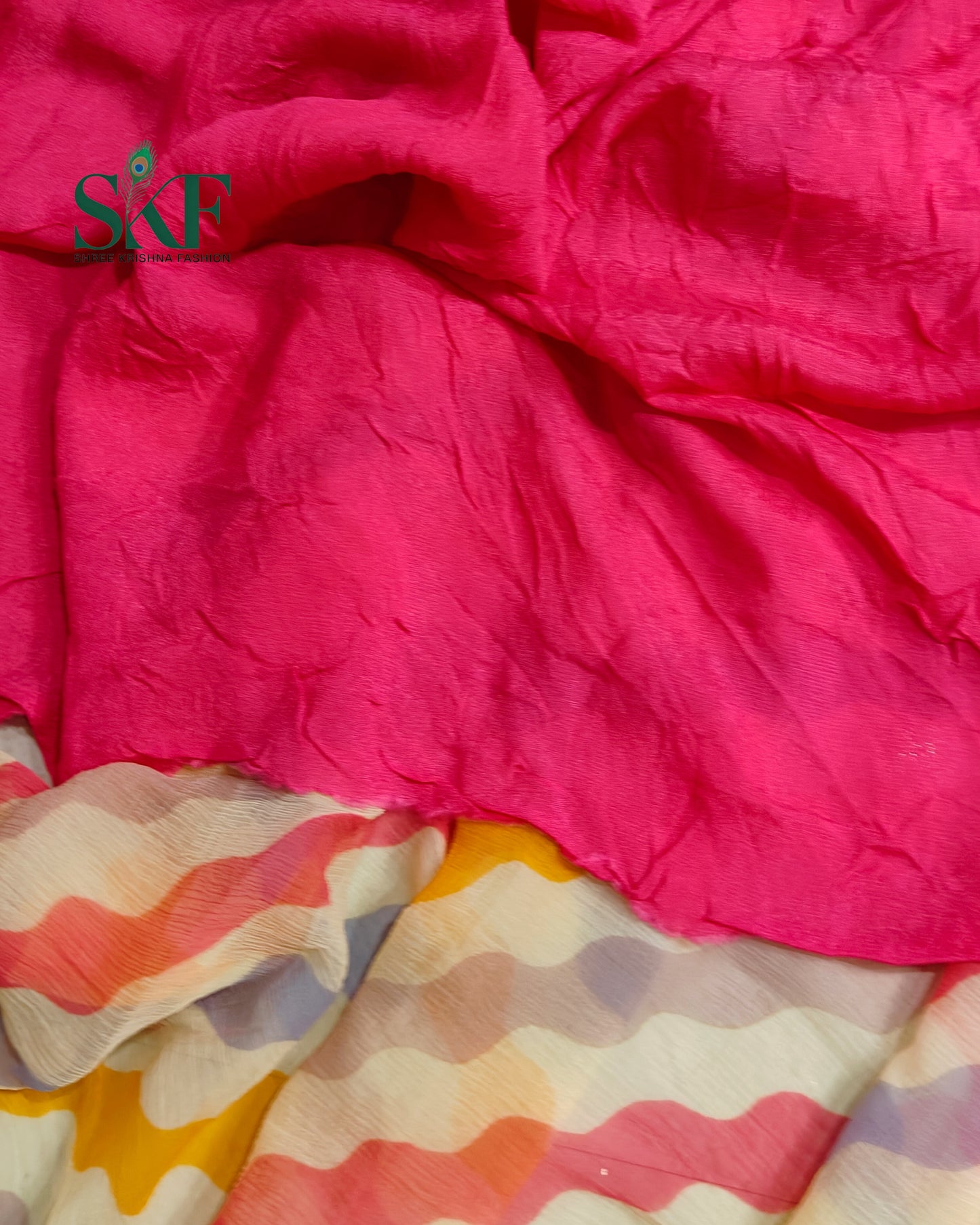 PURE CHIFFON LEHRIYA ZARI BORDER PINK SAREE BY SKFBHOLUBHAI