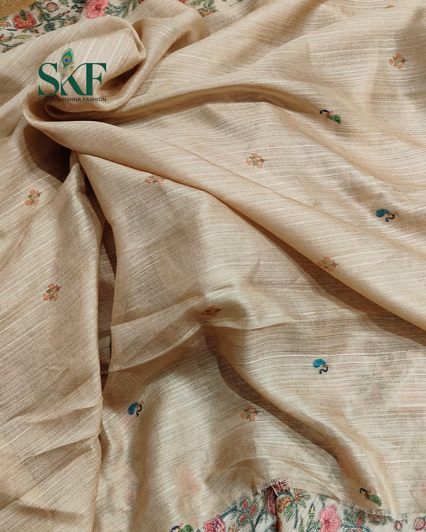 JUTT SLUB TEXTERED MUGLAI FLORAL DIGITAL PRINT BEIDGE SAREE BY SKFBHOLUBHAI