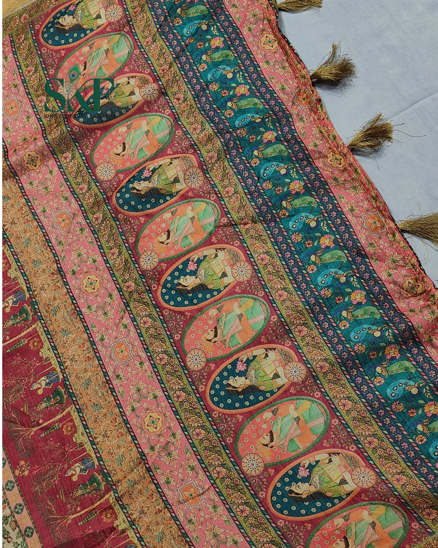 JUTT SLUB TEXTERED MUGLAI FLORAL DIGITAL PRINT BEIDGE SAREE BY SKFBHOLUBHAI