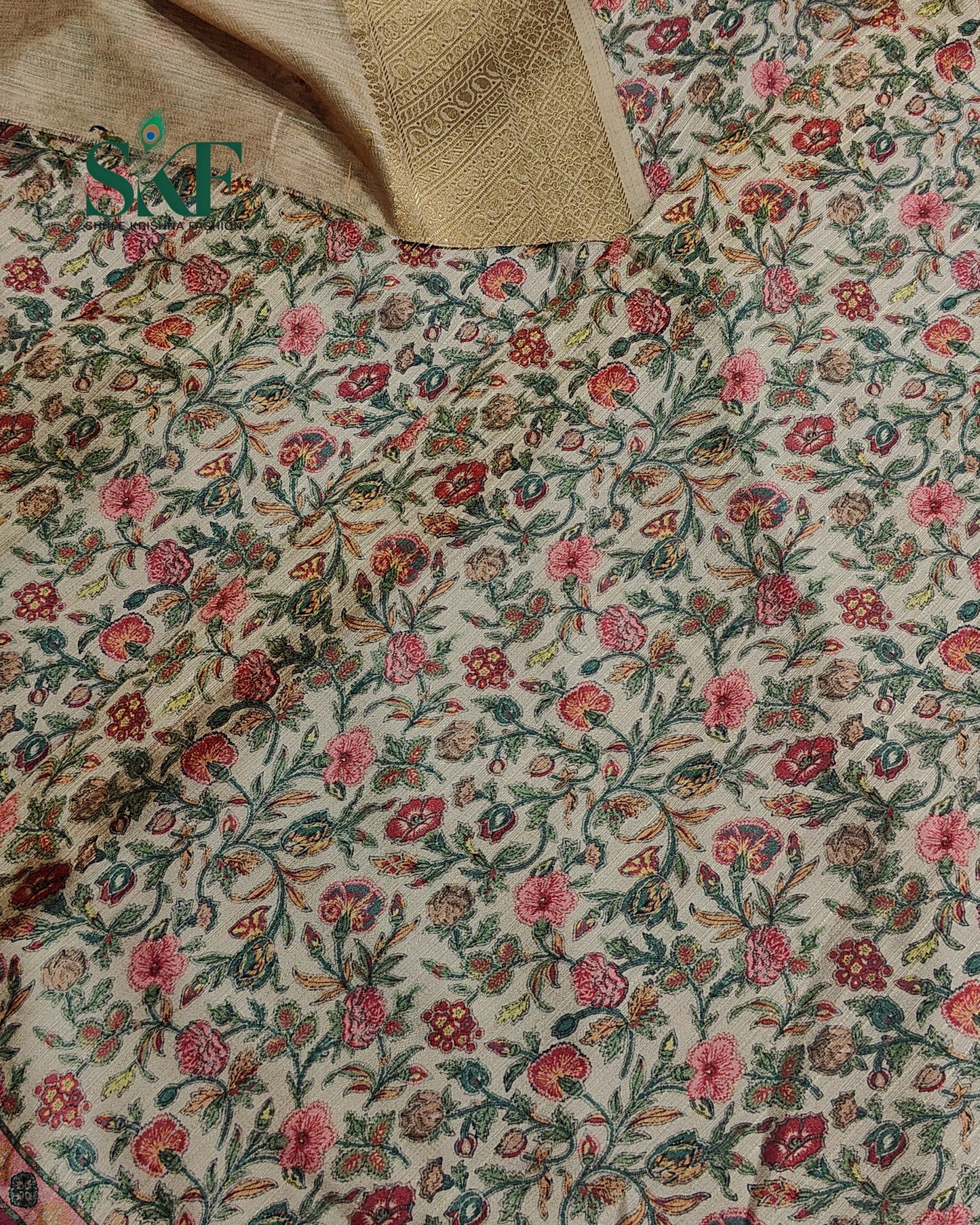 JUTT SLUB TEXTERED MUGLAI FLORAL DIGITAL PRINT BEIDGE SAREE BY SKFBHOLUBHAI