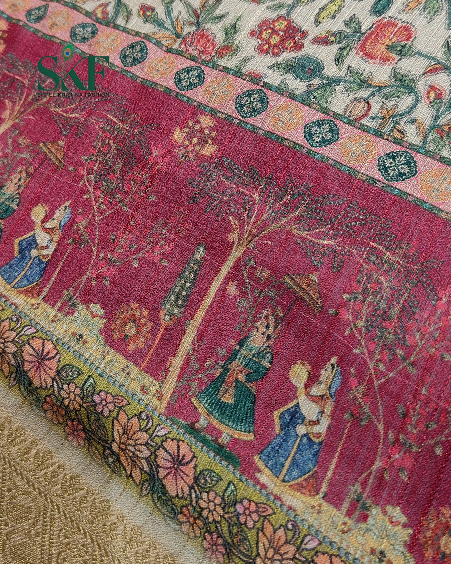 JUTT SLUB TEXTERED MUGLAI FLORAL DIGITAL PRINT BEIDGE SAREE BY SKFBHOLUBHAI