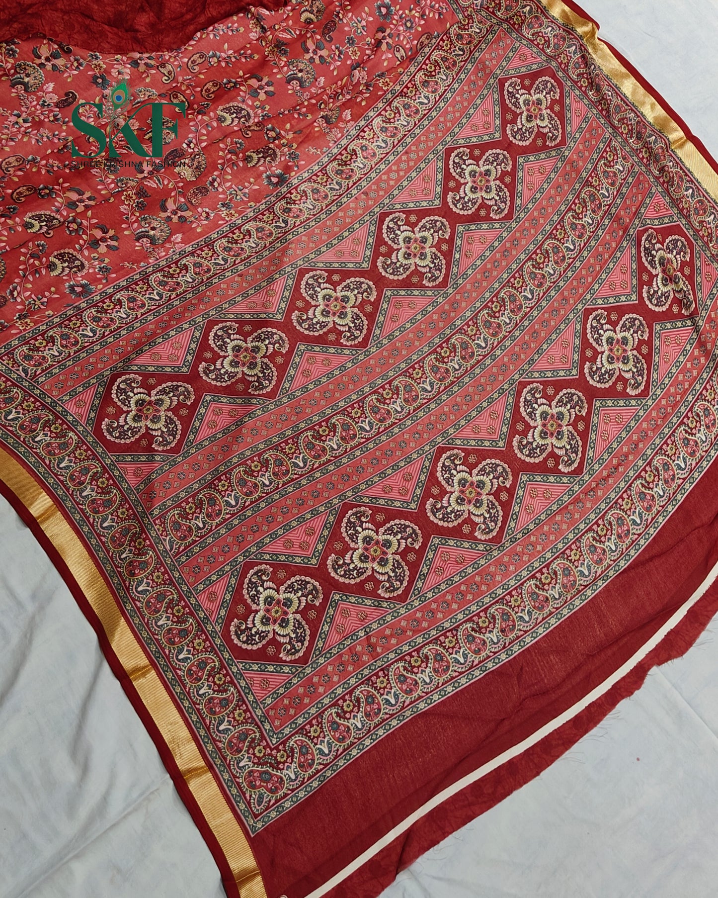 MARBLE GEORGETTE FLORAL PRINT DAILYWEAR REDPINK SAREE BY SKFBHOLUBHAI