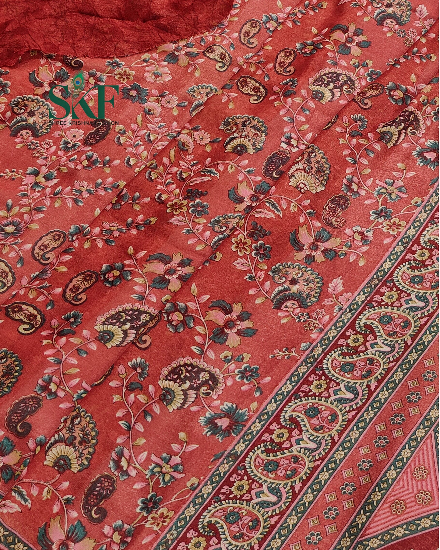 MARBLE GEORGETTE FLORAL PRINT DAILYWEAR REDPINK SAREE BY SKFBHOLUBHAI