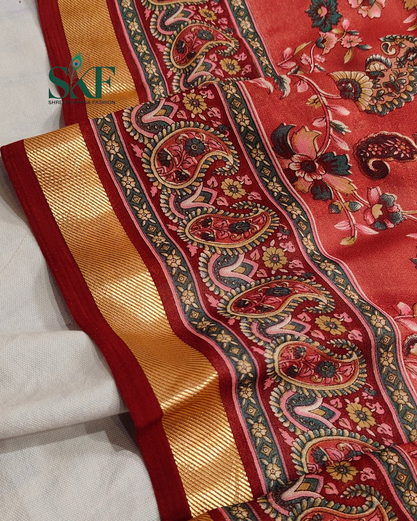 MARBLE GEORGETTE FLORAL PRINT DAILYWEAR REDPINK SAREE BY SKFBHOLUBHAI