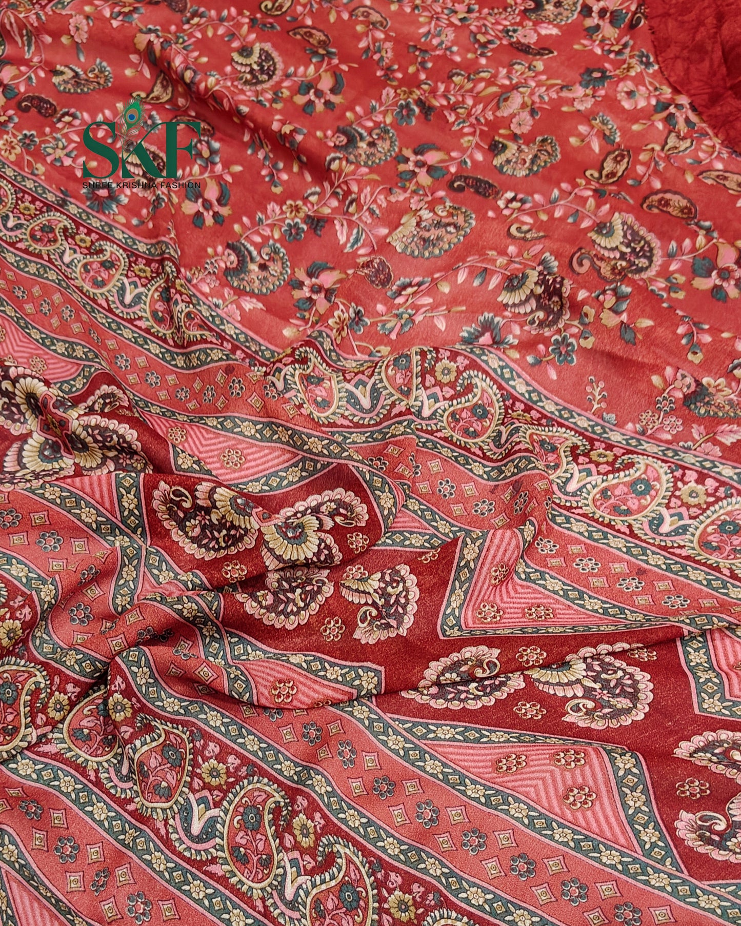 MARBLE GEORGETTE FLORAL PRINT DAILYWEAR REDPINK SAREE BY SKFBHOLUBHAI