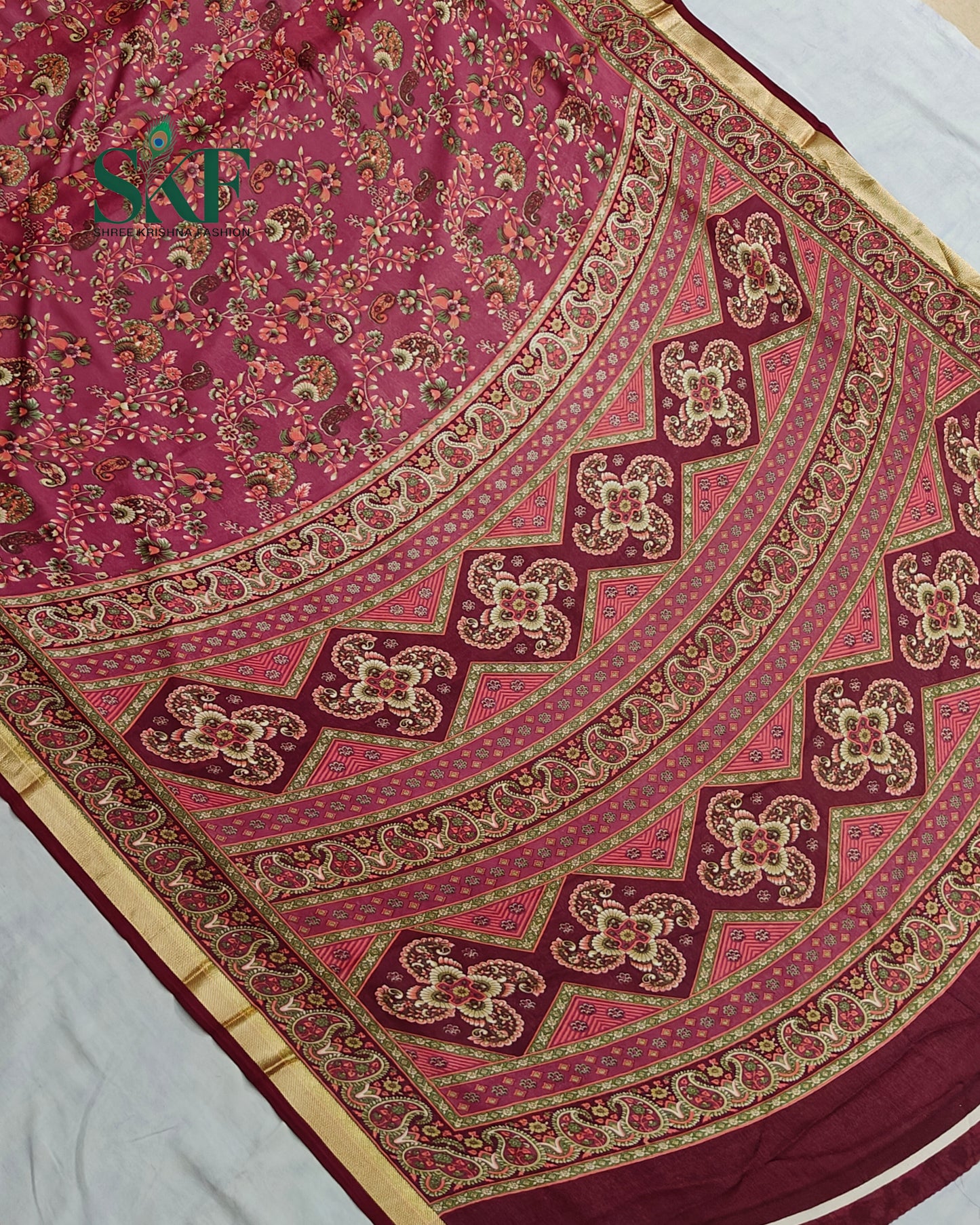MARBLE GEORGETTE FLORAL PRINT DAILYWEAR BURGENDY SAREE BY SKFBHOLUBHAI