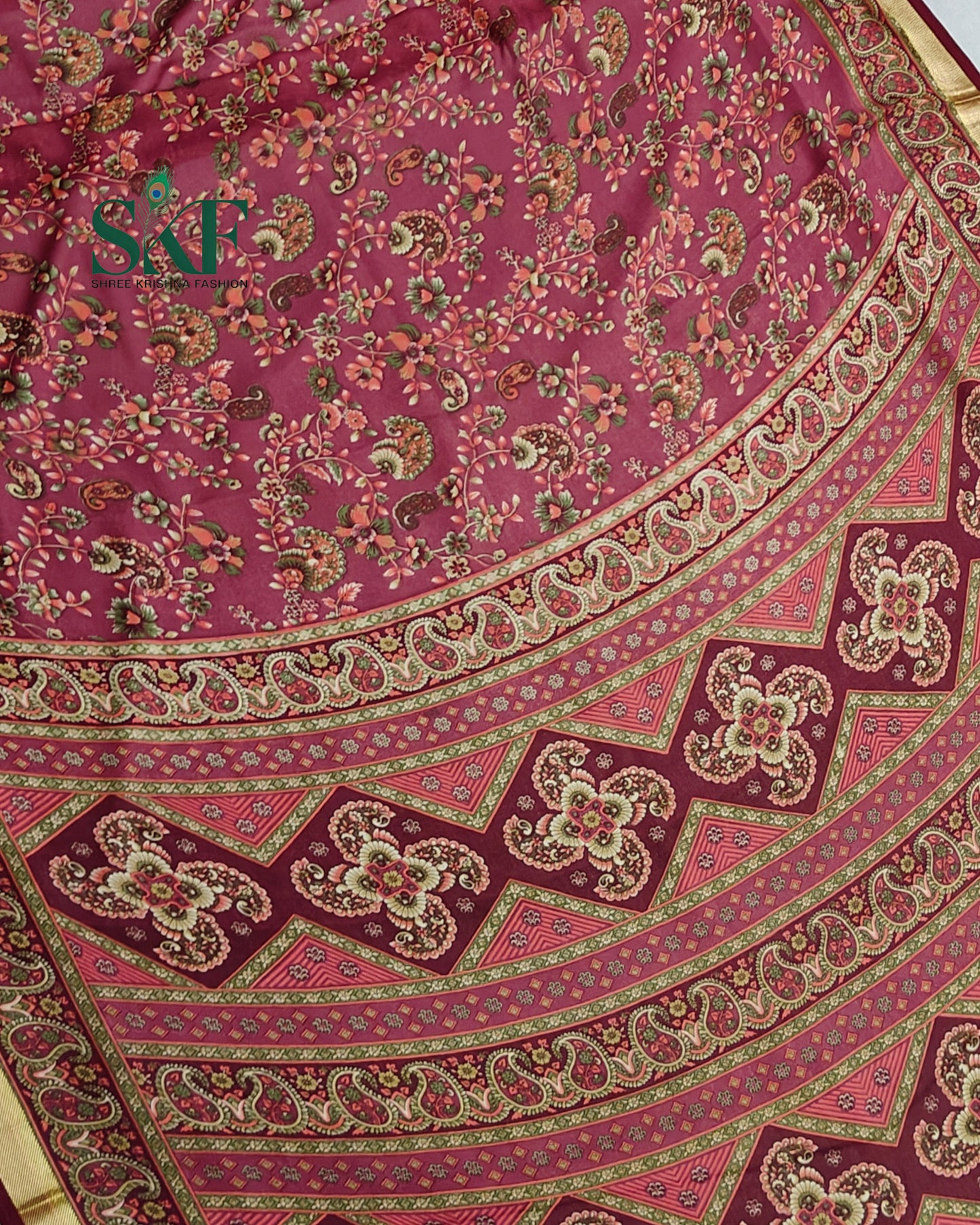 MARBLE GEORGETTE FLORAL PRINT DAILYWEAR BURGENDY SAREE BY SKFBHOLUBHAI