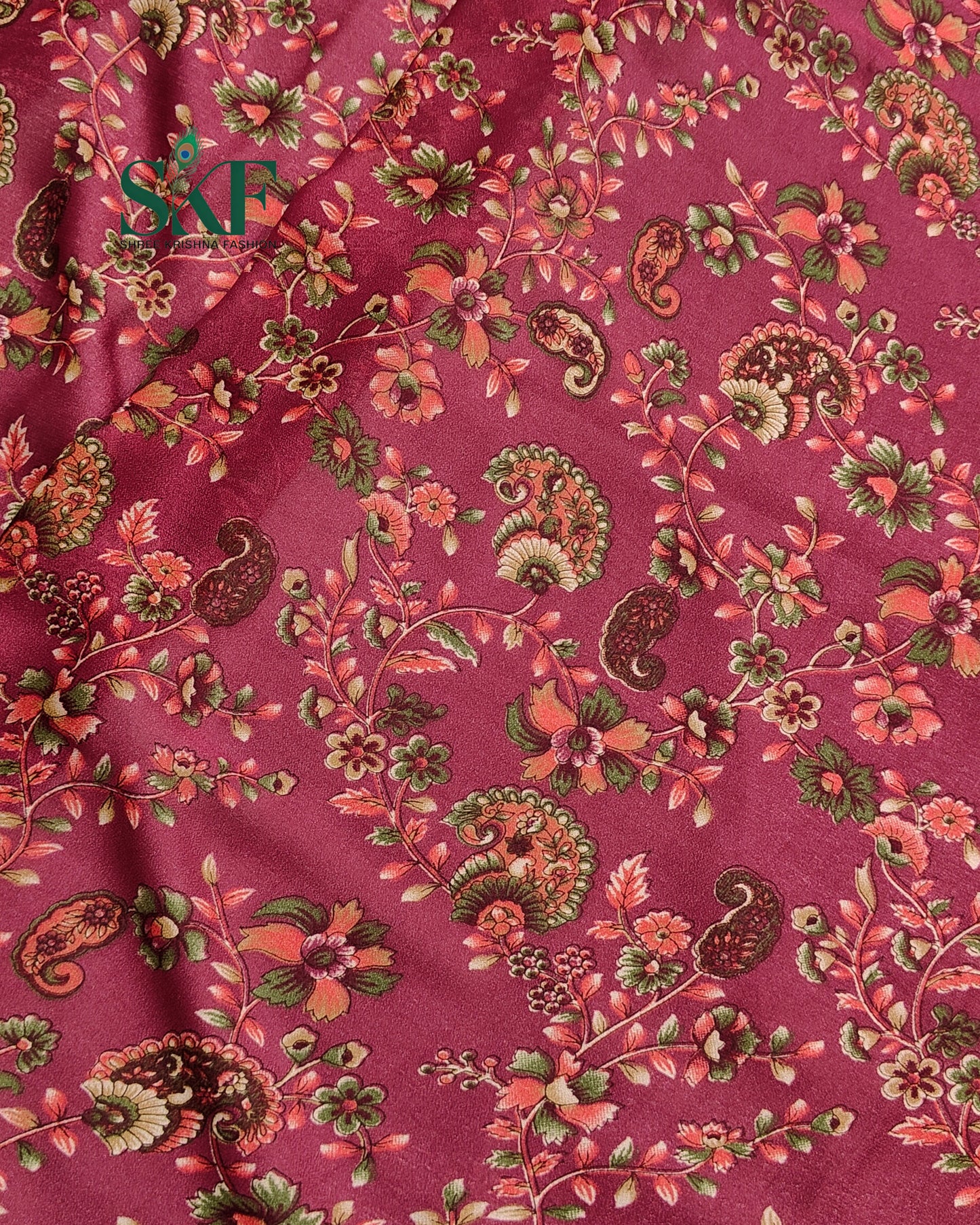 MARBLE GEORGETTE FLORAL PRINT DAILYWEAR BURGENDY SAREE BY SKFBHOLUBHAI