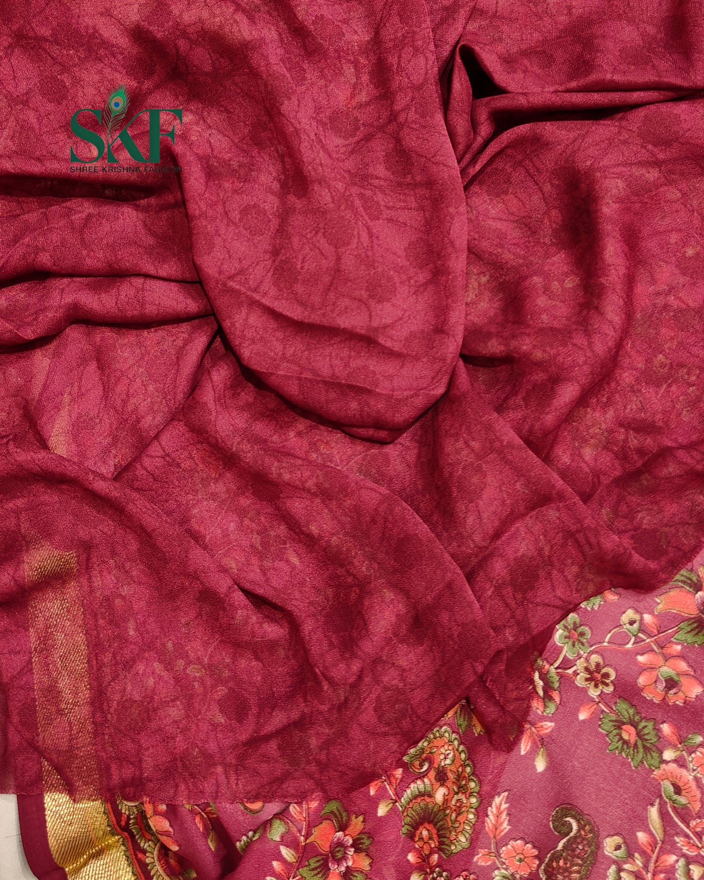 MARBLE GEORGETTE FLORAL PRINT DAILYWEAR BURGENDY SAREE BY SKFBHOLUBHAI