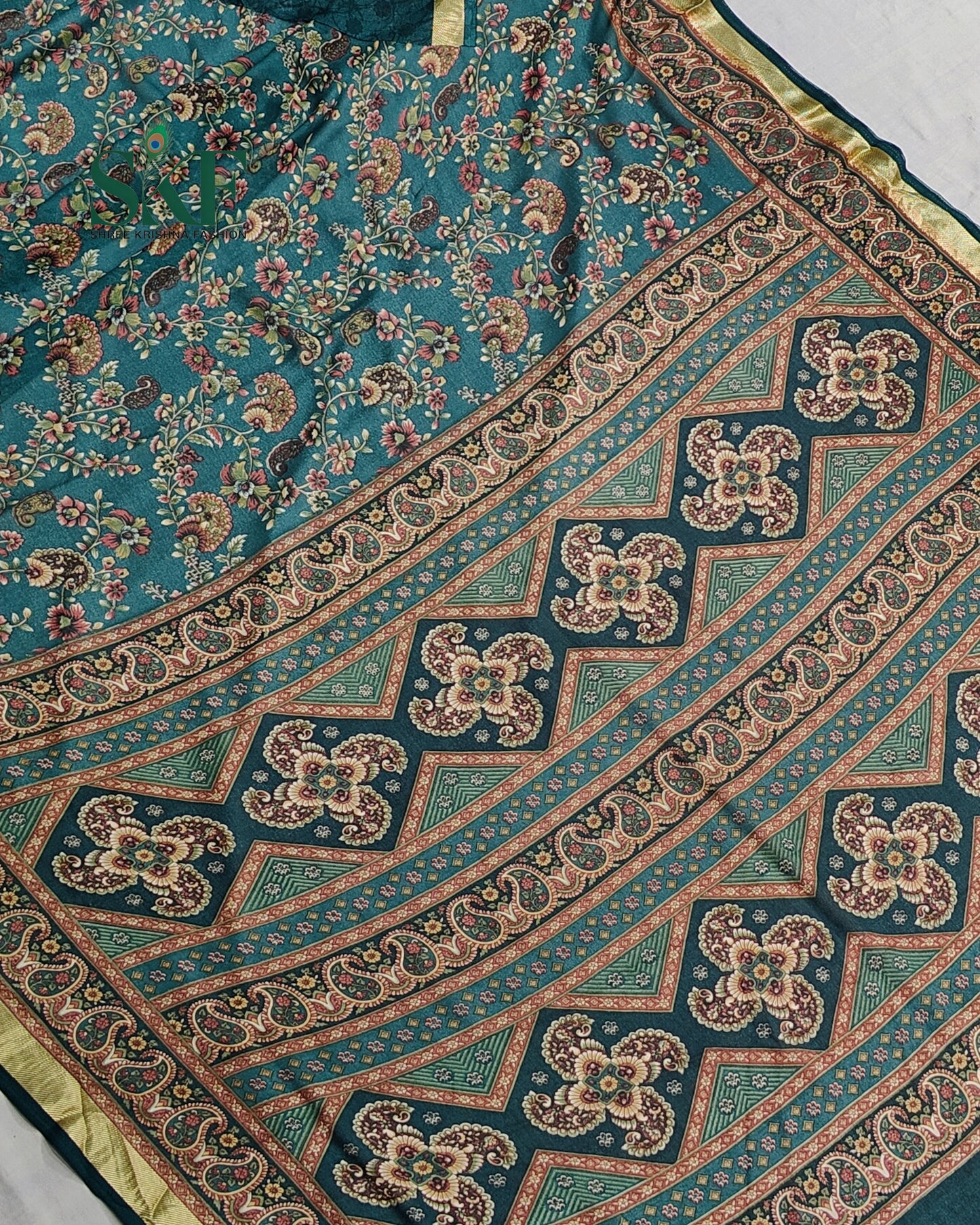 MARBLE GEORGETTE FLORAL PRINT DAILYWEAR SAGE GREEN SAREE BY SKFBHOLUBHAI