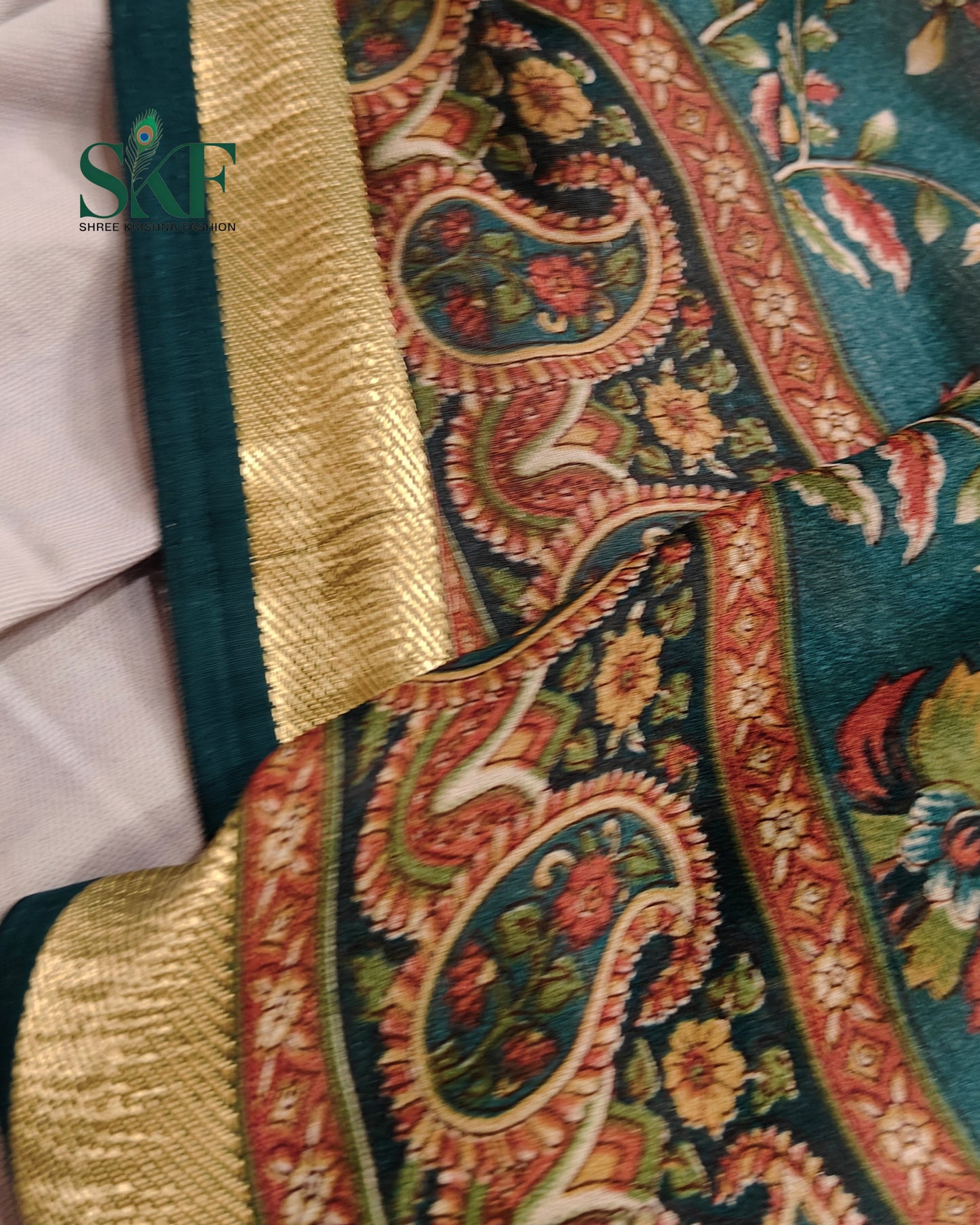 MARBLE GEORGETTE FLORAL PRINT DAILYWEAR SAGE GREEN SAREE BY SKFBHOLUBHAI